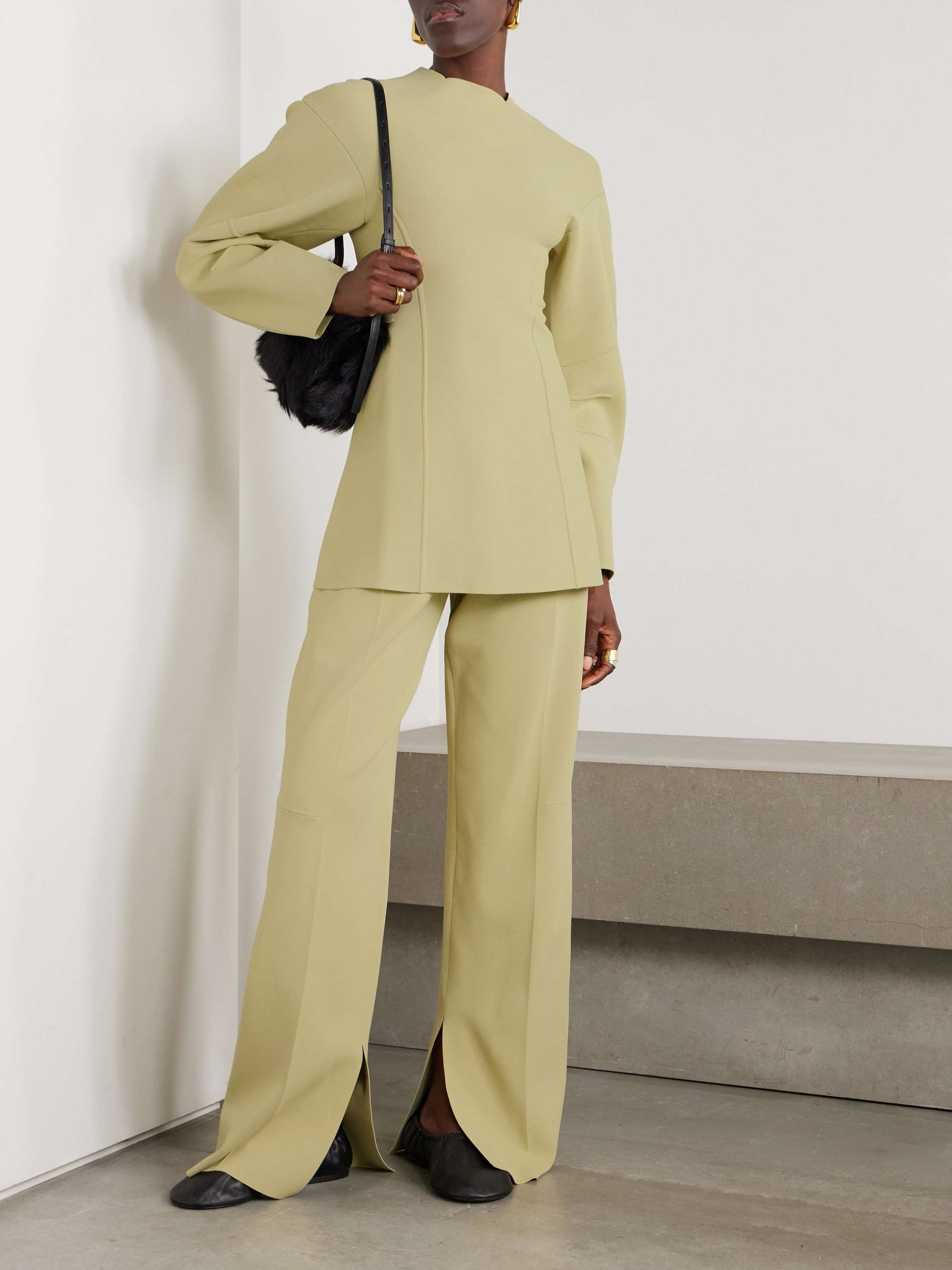 Pleated knitted straight-leg pants view