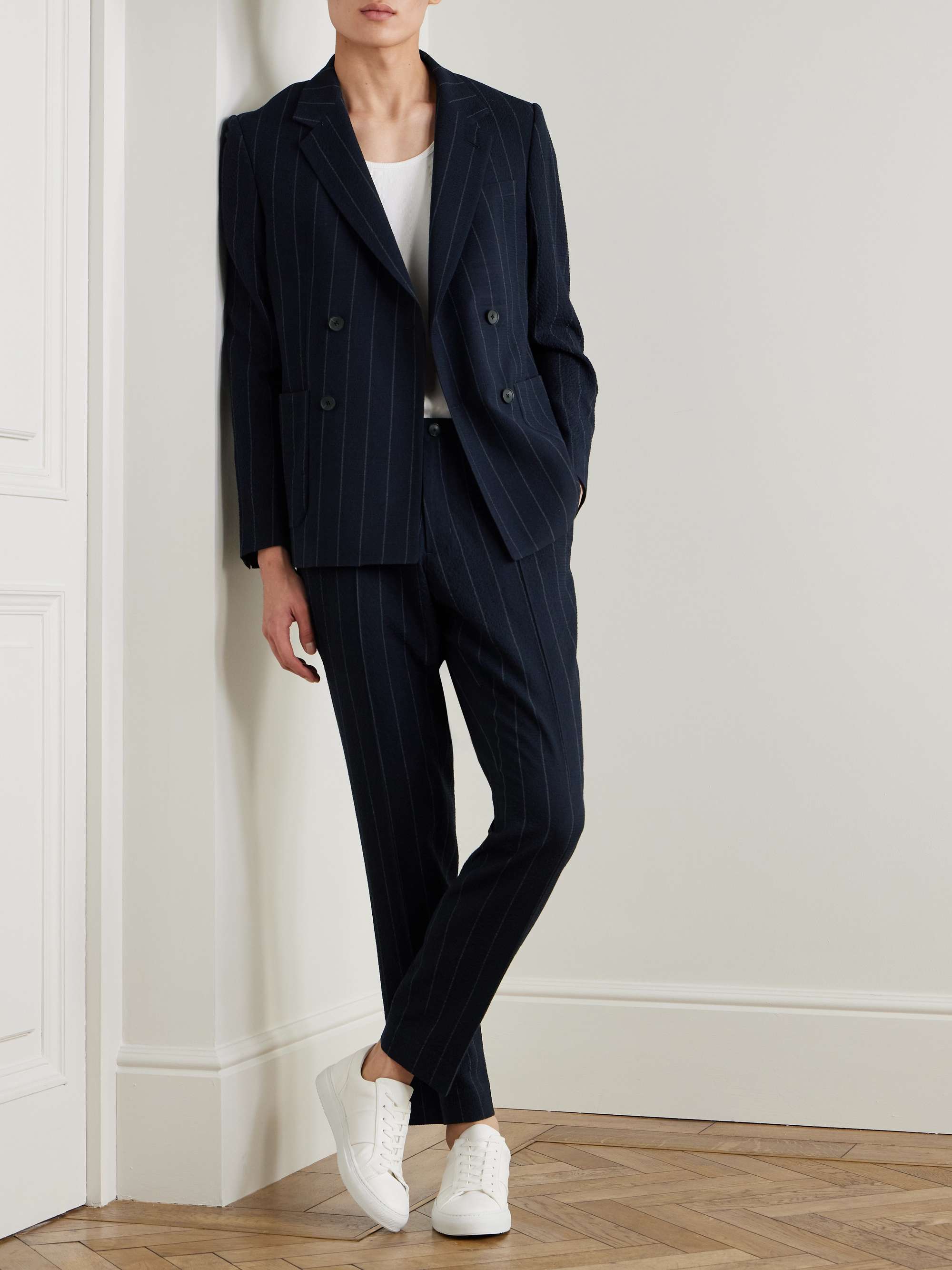 Slim-Fit Pinstriped Wool-Blend Seersucker Suit Jacket view