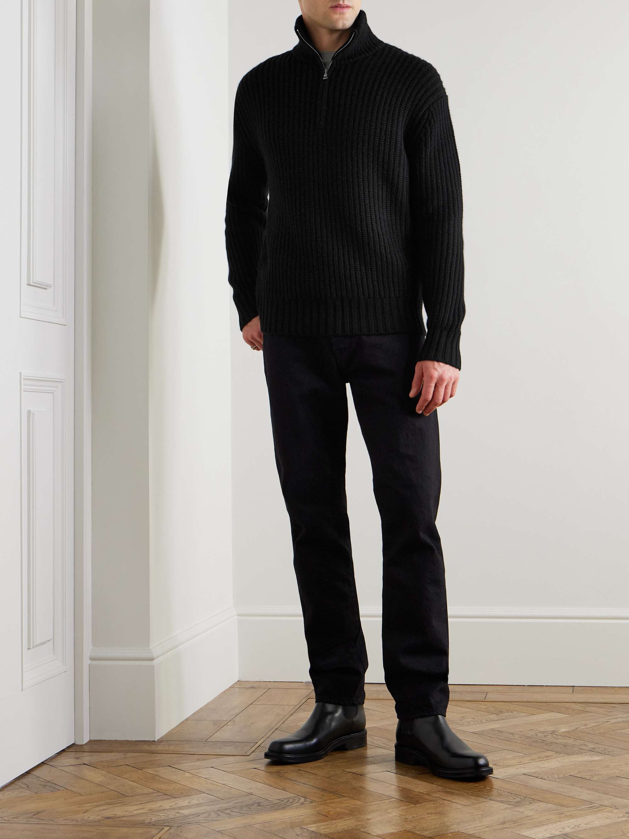 Ribbed Wool and Cashmere-Blend Half-Zip Sweater view