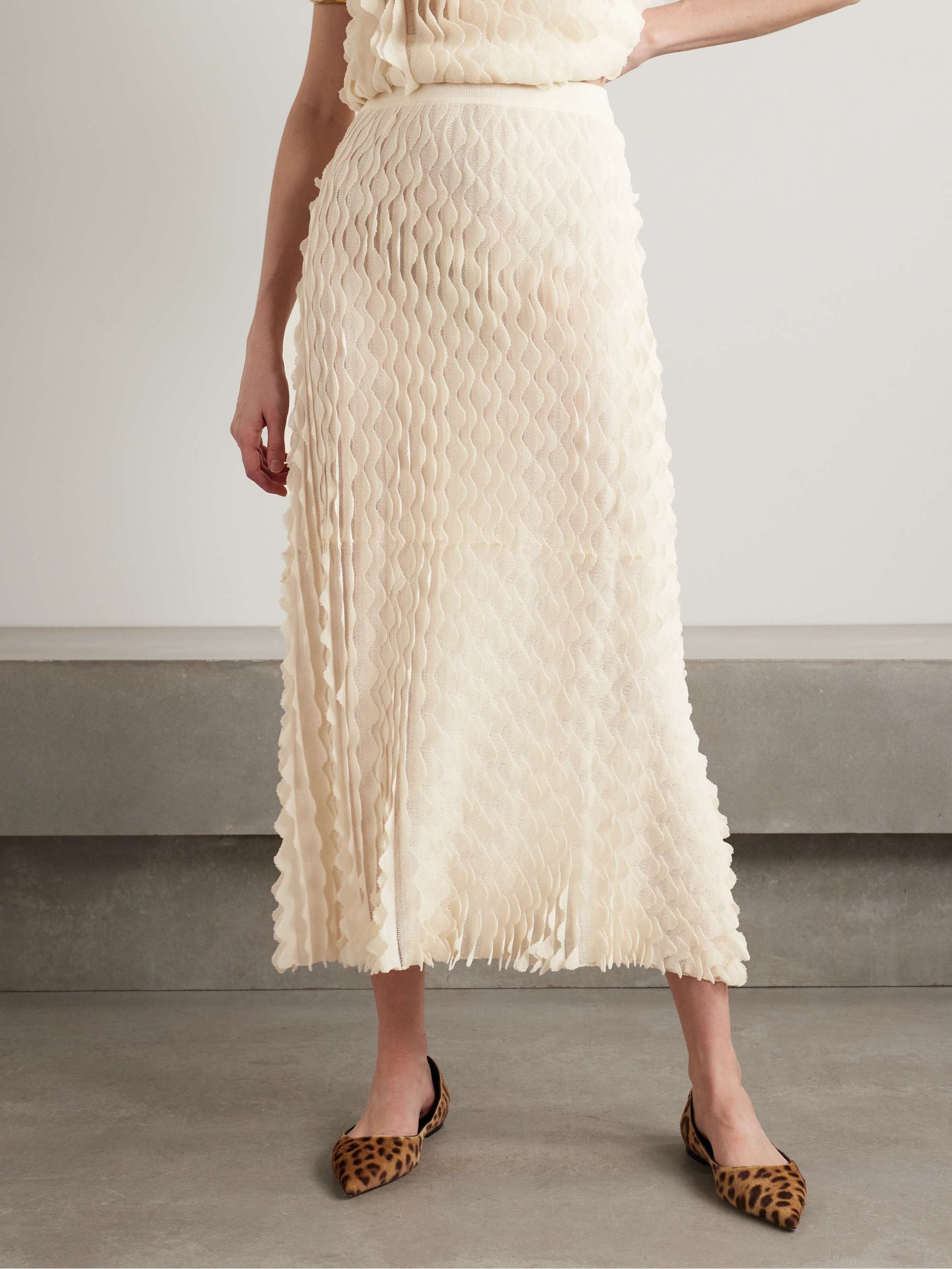Willa layered scalloped cotton-blend midi skirt view
