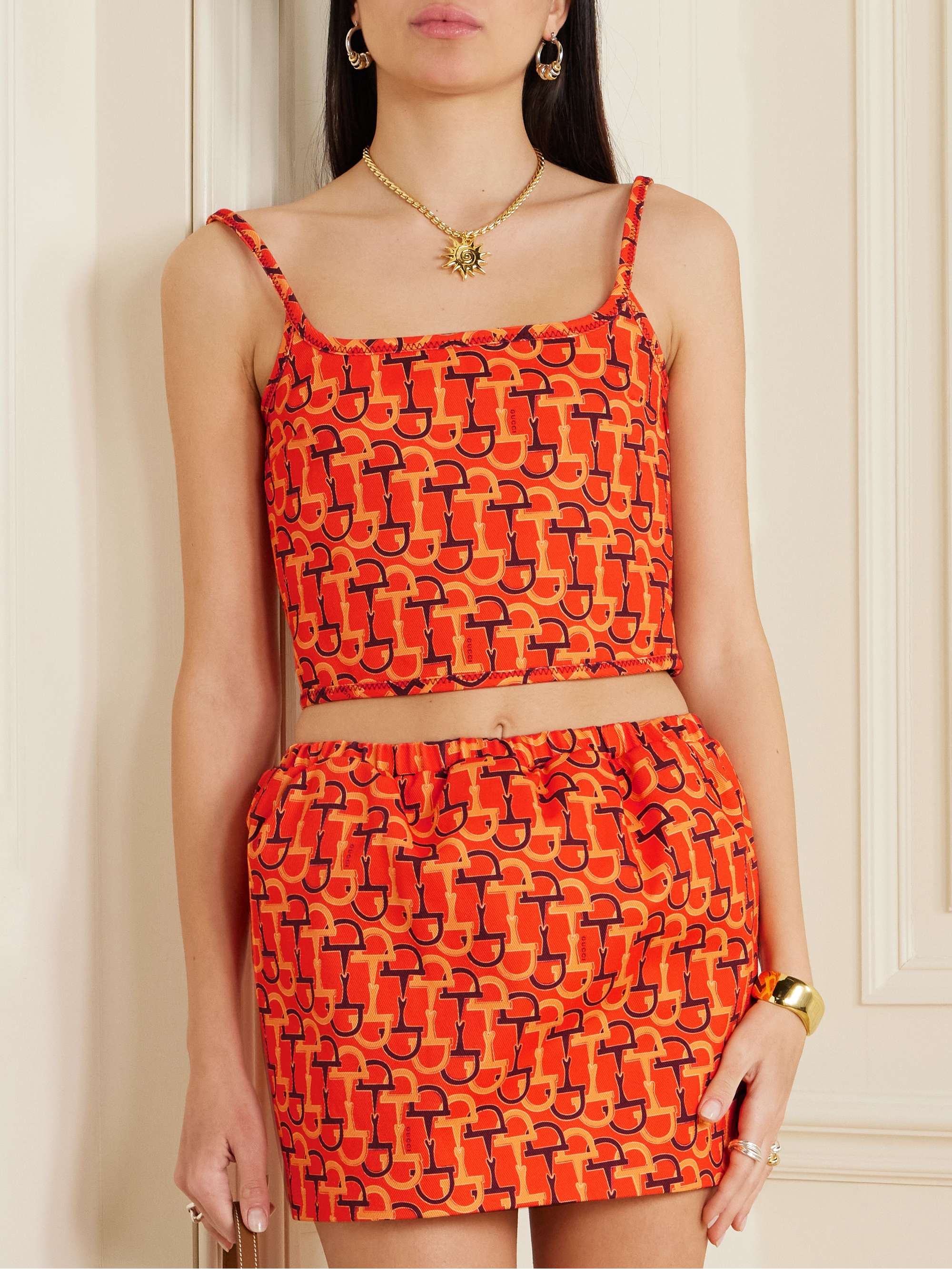 Cropped printed cotton-twill top view