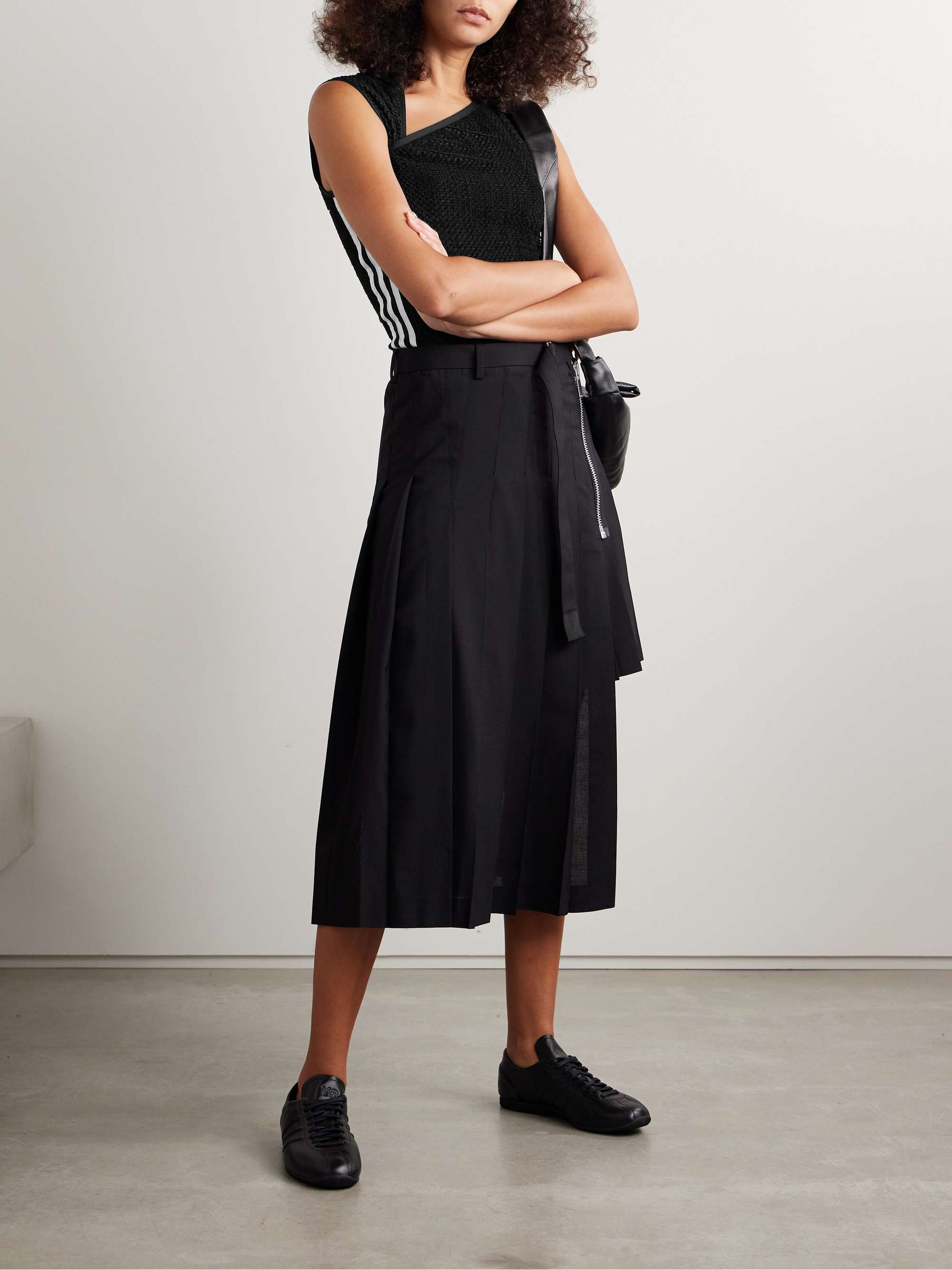 + Y-3 asymmetric striped stretch jersey-trimmed brushed recycled-mesh tank view
