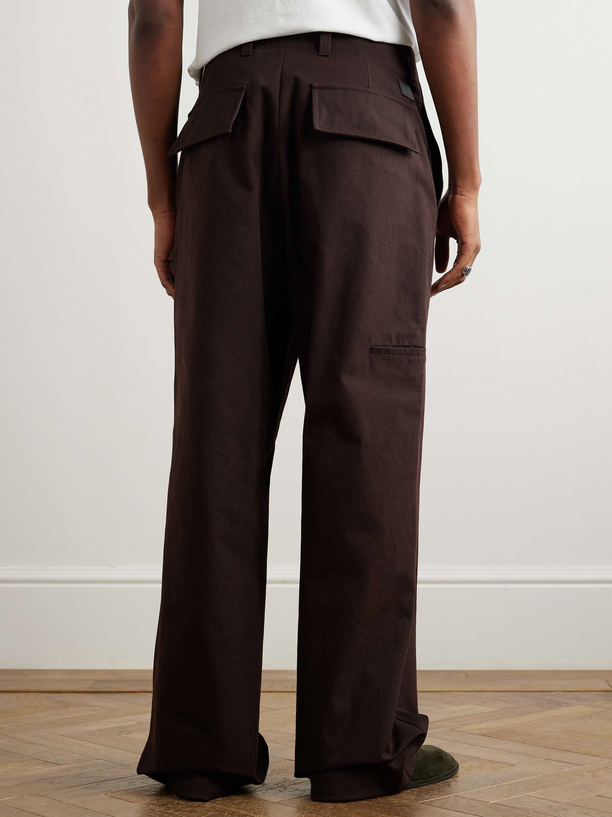 Wide-Leg Logo-Appliquéd Cotton-Canvas Trousers view