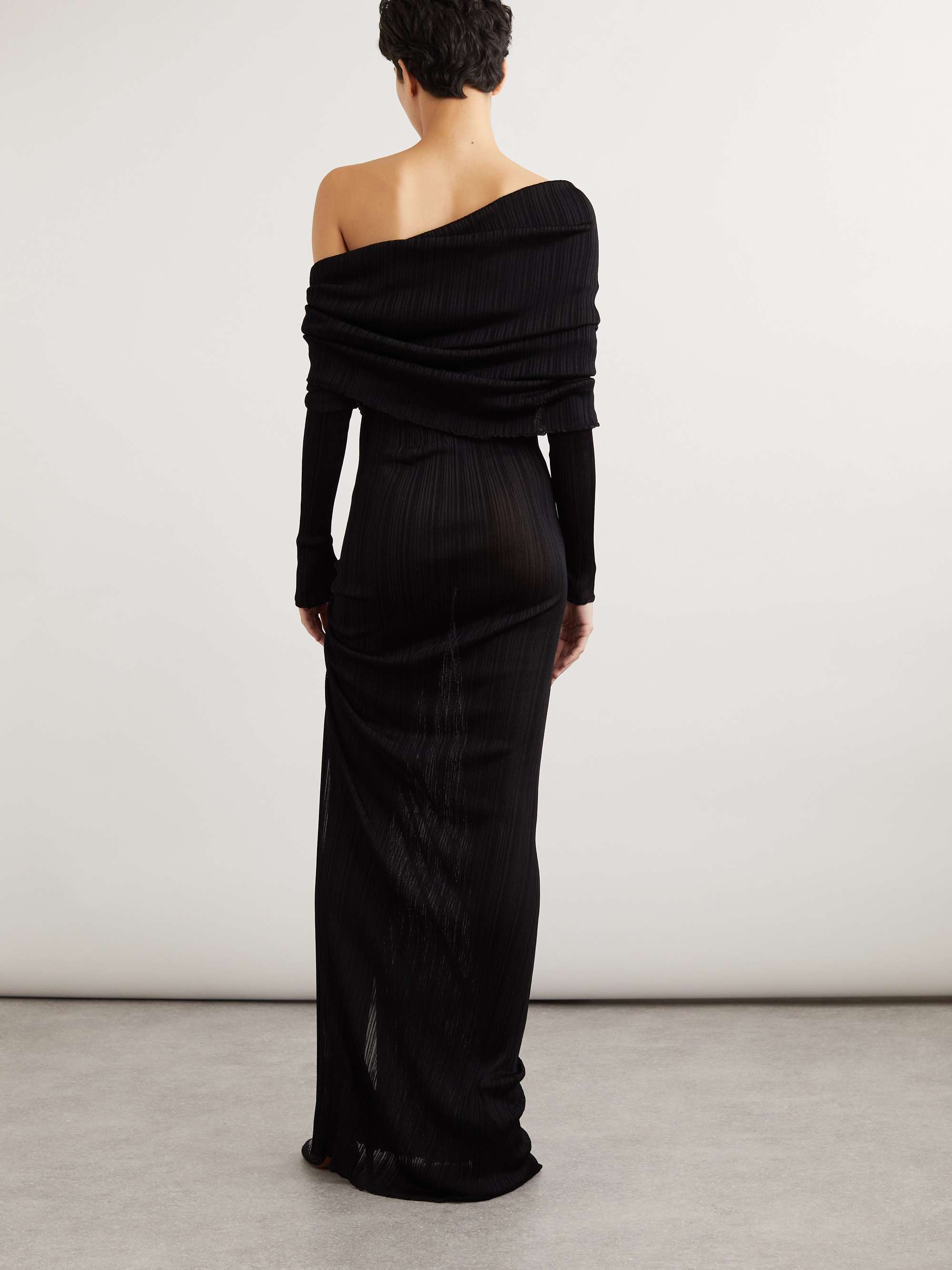One-shoulder draped pointelle-knit maxi dress view