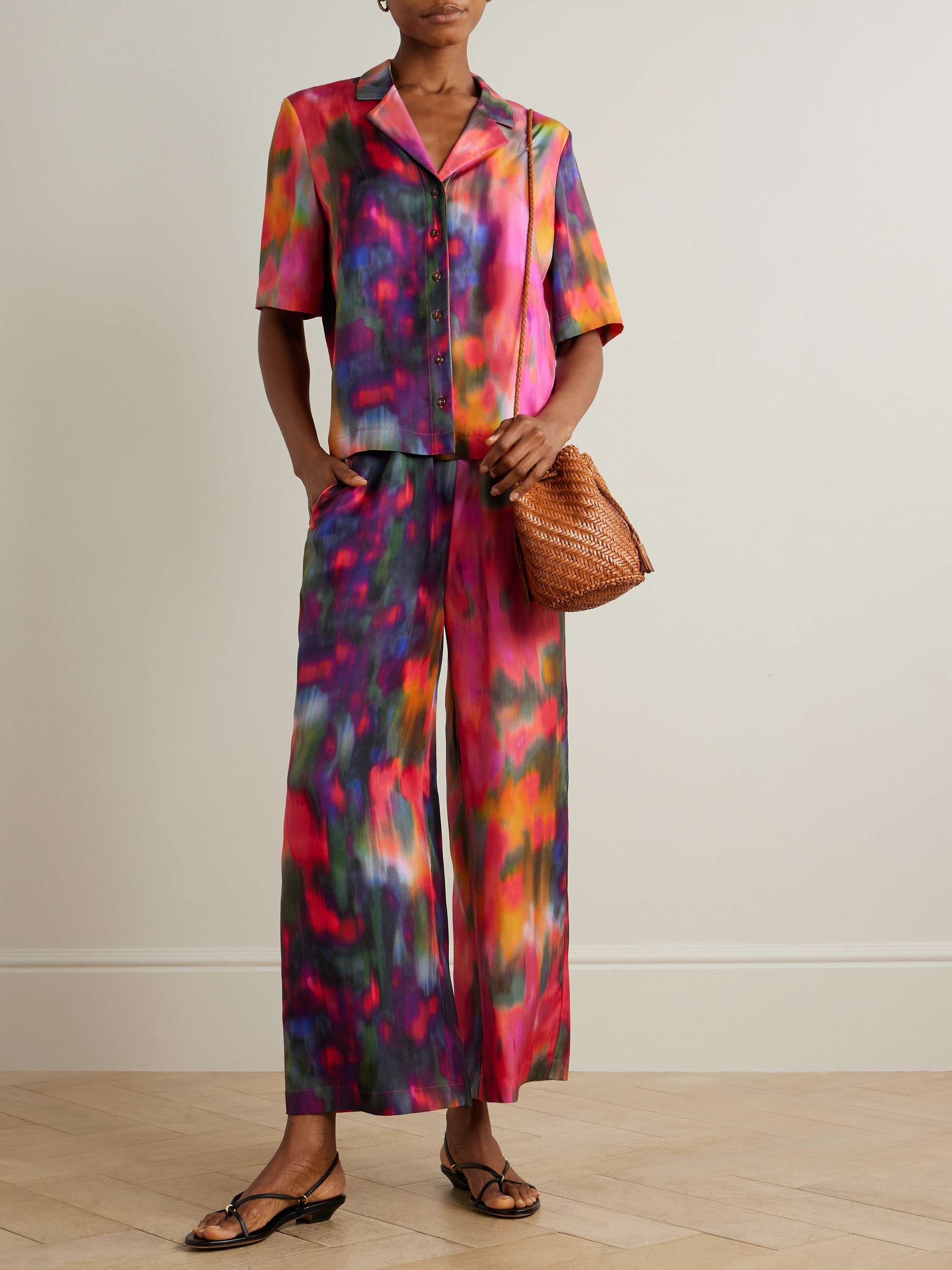 Florale printed silk-twill shirt view