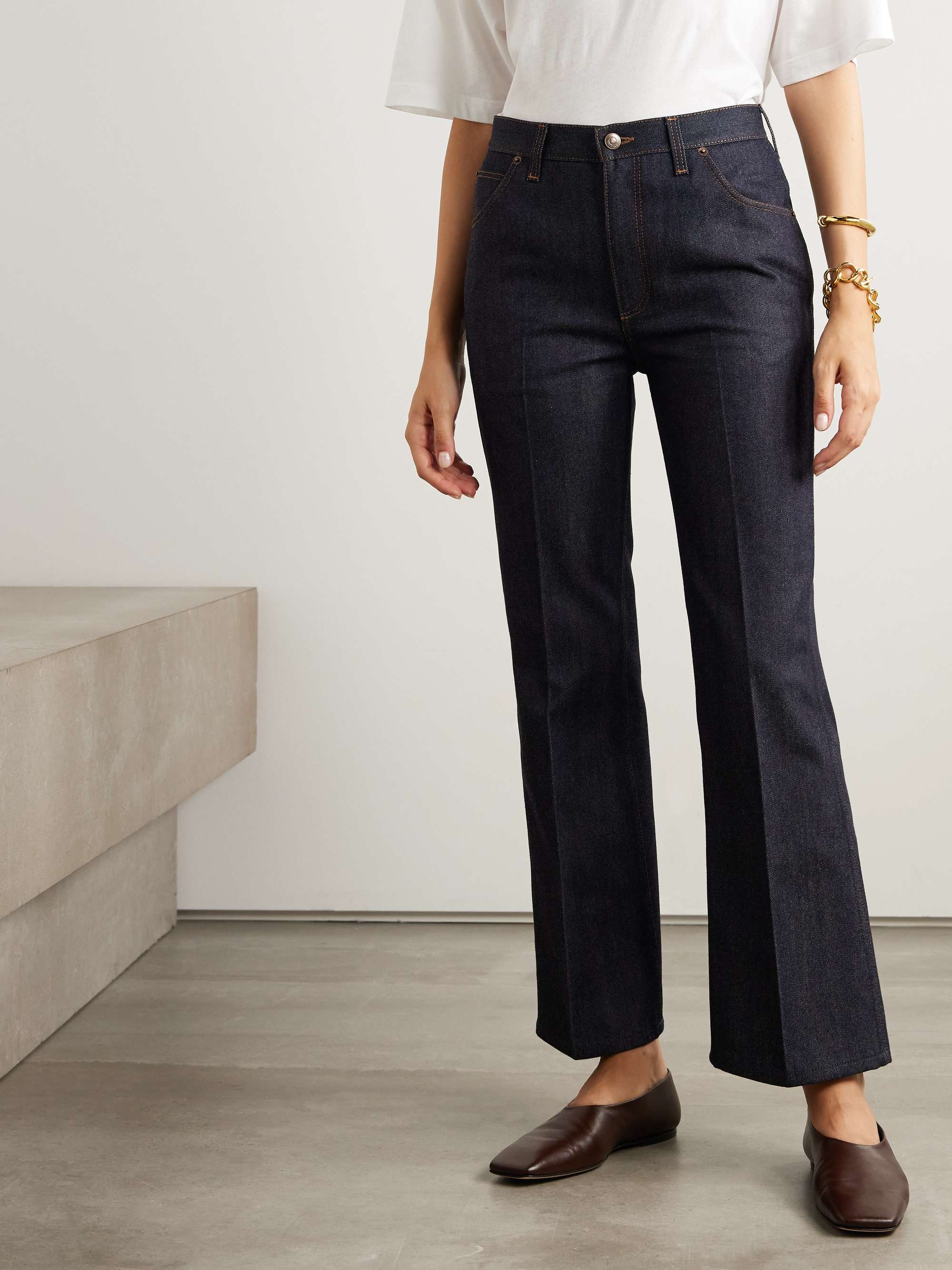 Faron cotton and cashmere-blend denim bootcut jeans view