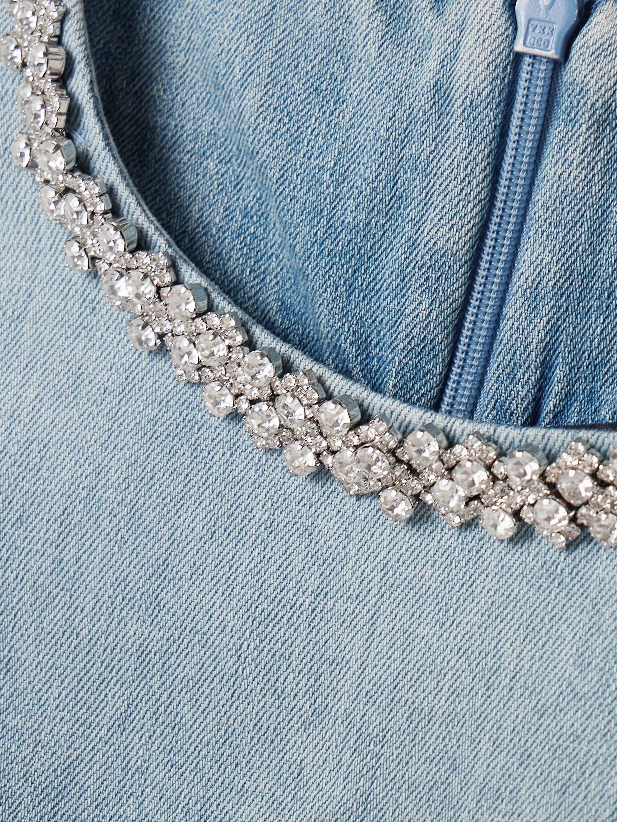 Crush crystal-embellished gathered denim top view
