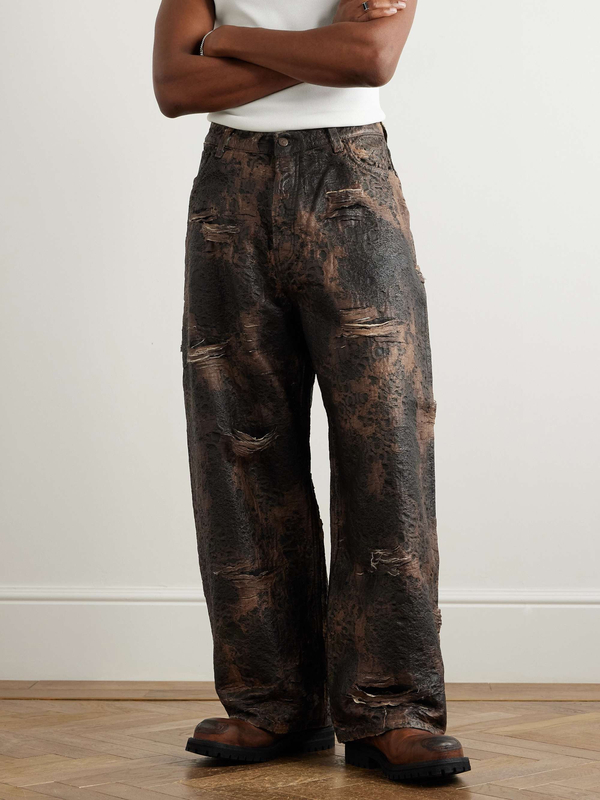 Wide-Leg Distressed Coated Jeans view