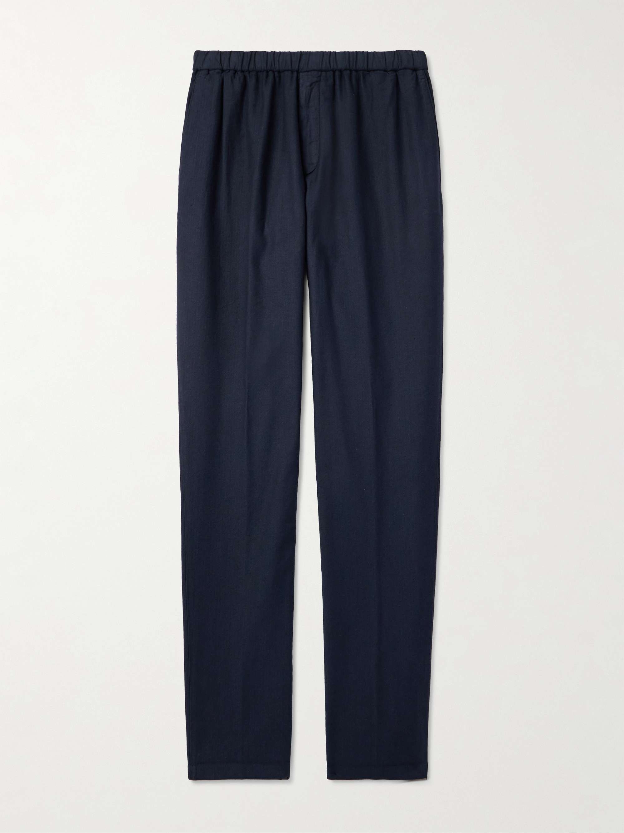 Tapered Herringbone Stretch Linen and Cotton-Blend Trousers view