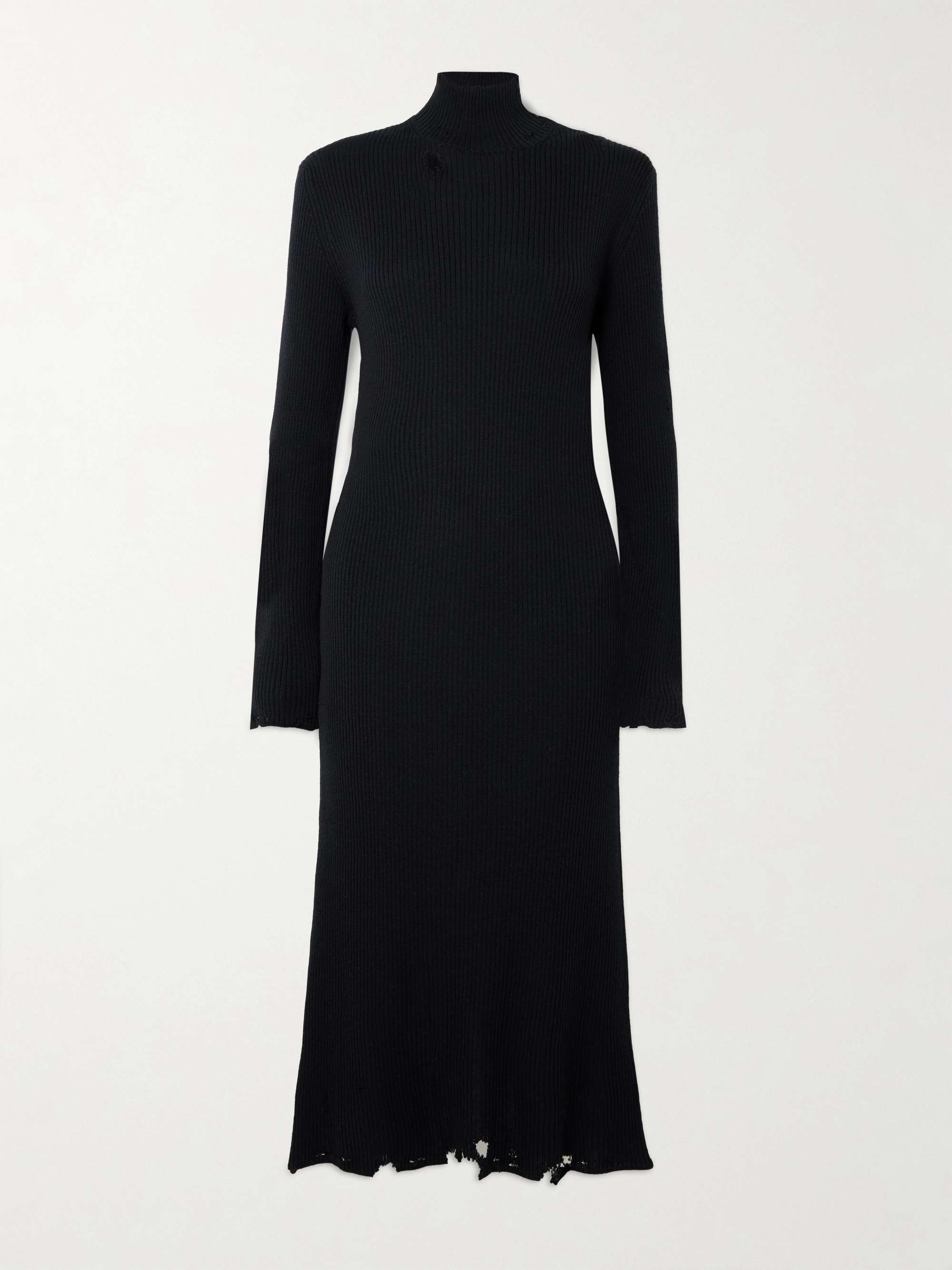 Distressed ribbed-knit turtleneck midi dress view