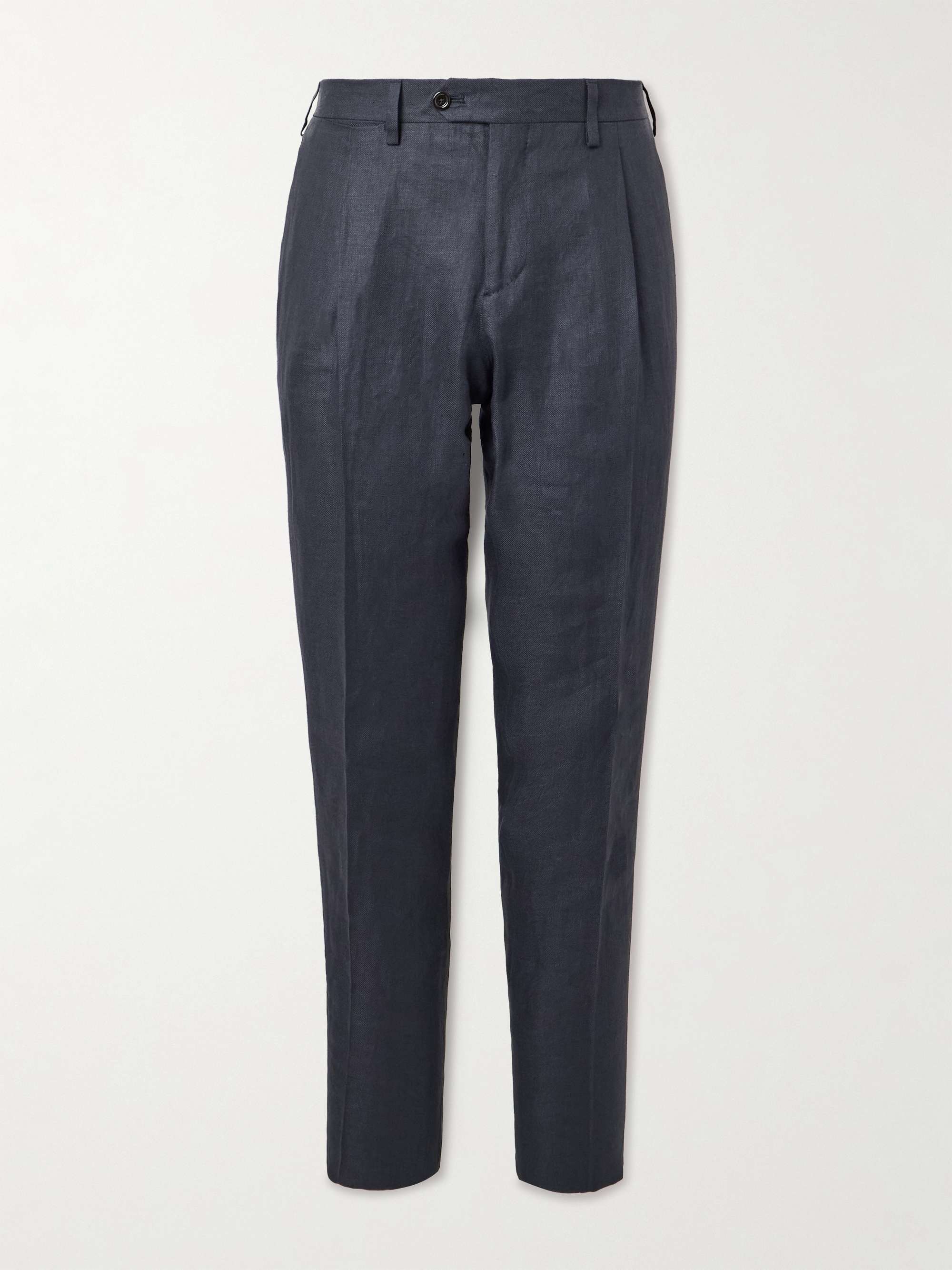 Soho Straight-Leg Pleated Linen-Twill Suit Trousers view