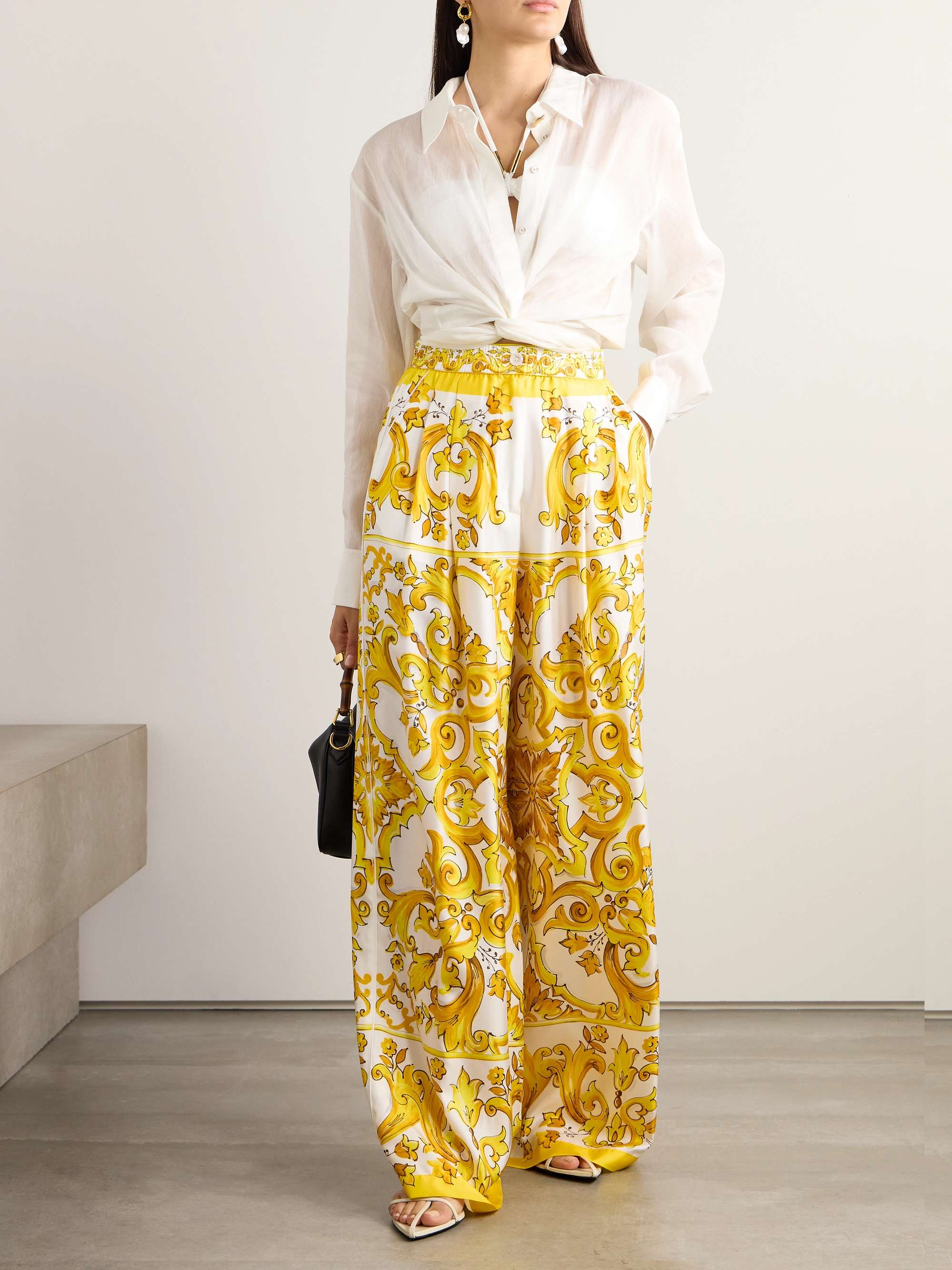 Maiolica printed silk-twill wide-leg pants view