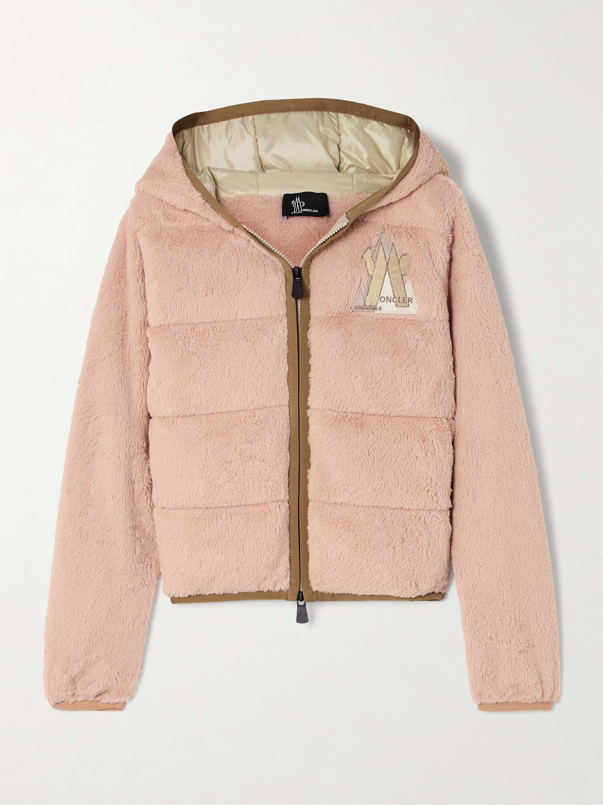 Logo-embroidered twill-trimmed quilted fleece down jacket view