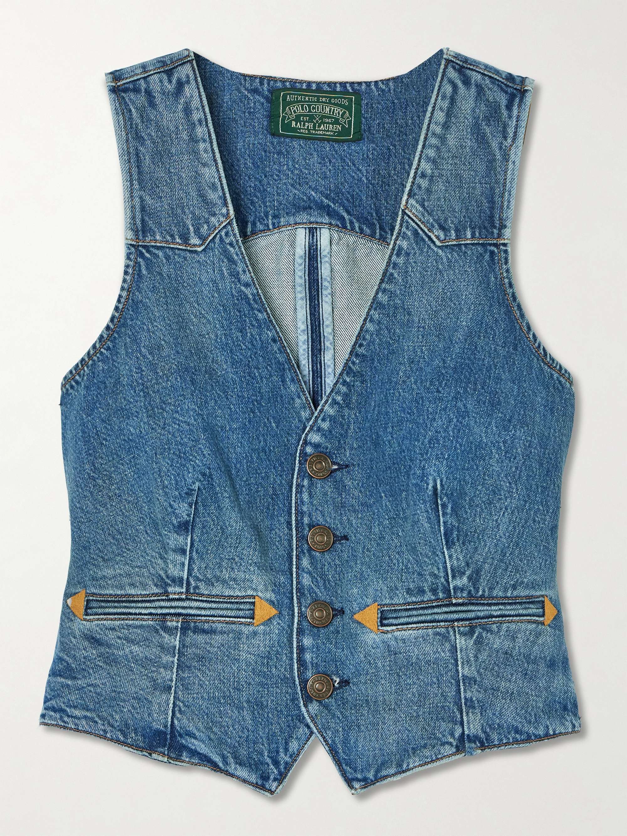 Embroidered denim vest view