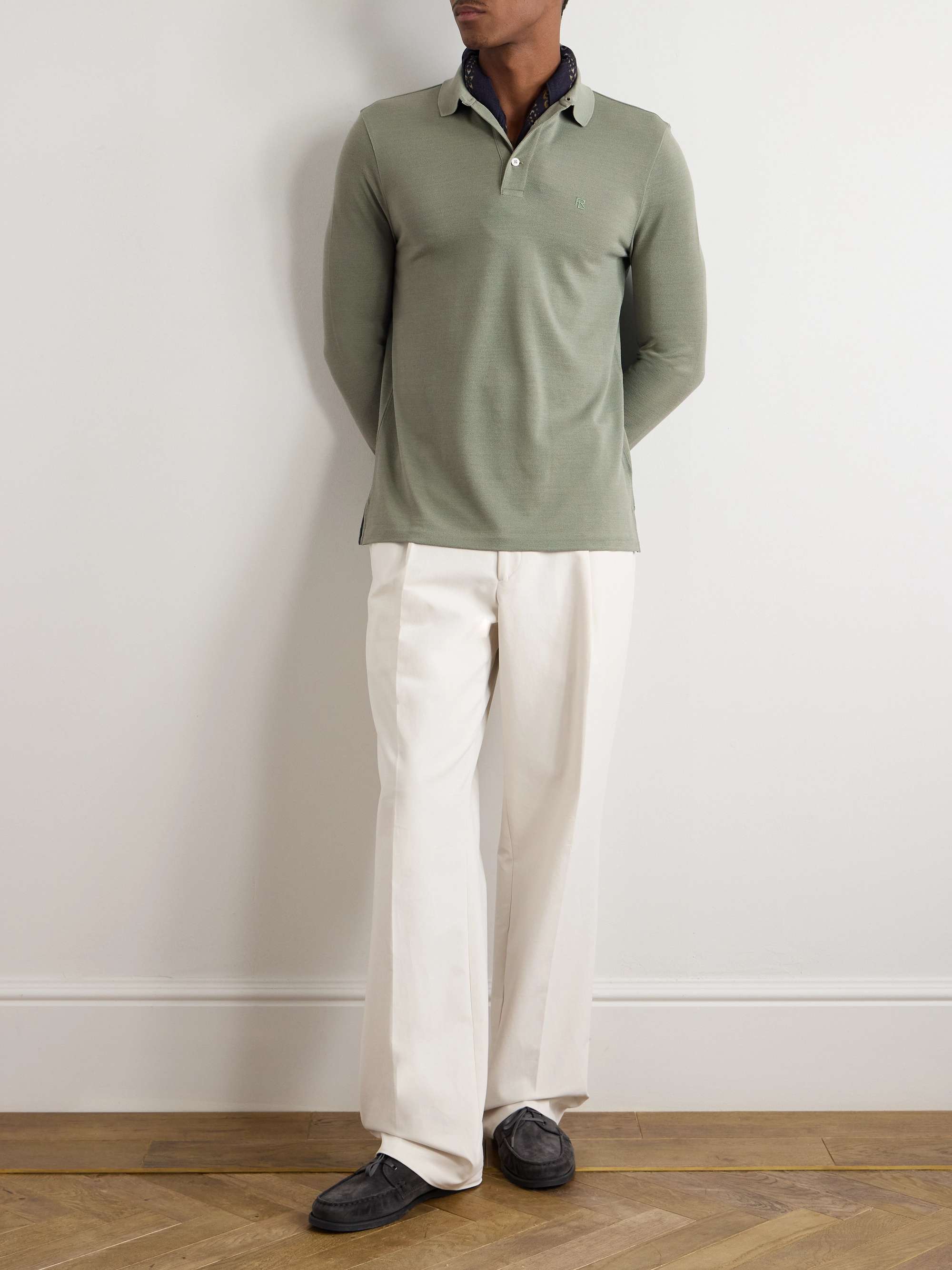 Logo-Embroidered Wool-Piqué Polo Shirt view