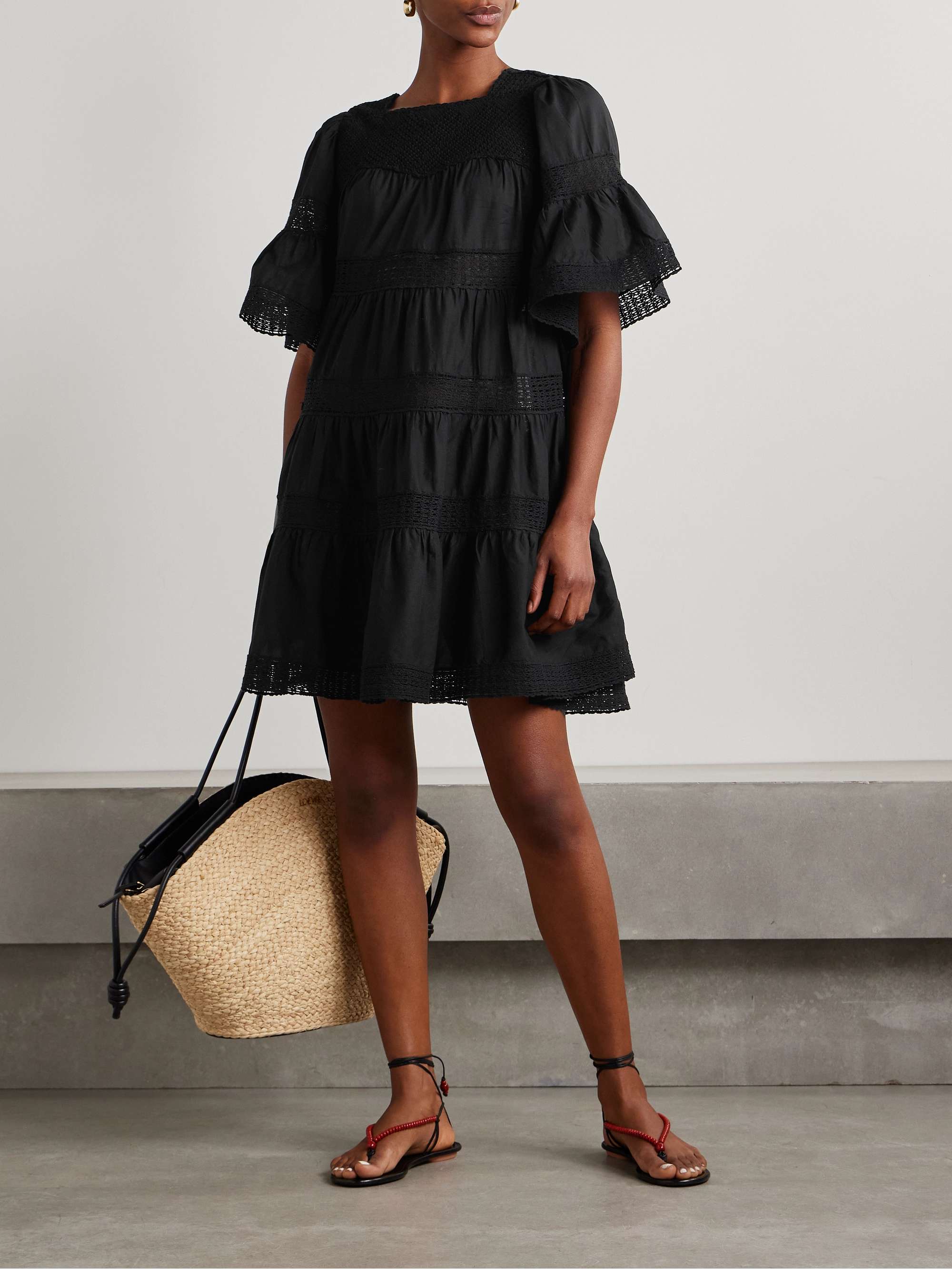 Senna tiered crochet-trimmed cotton-voile mini dress view