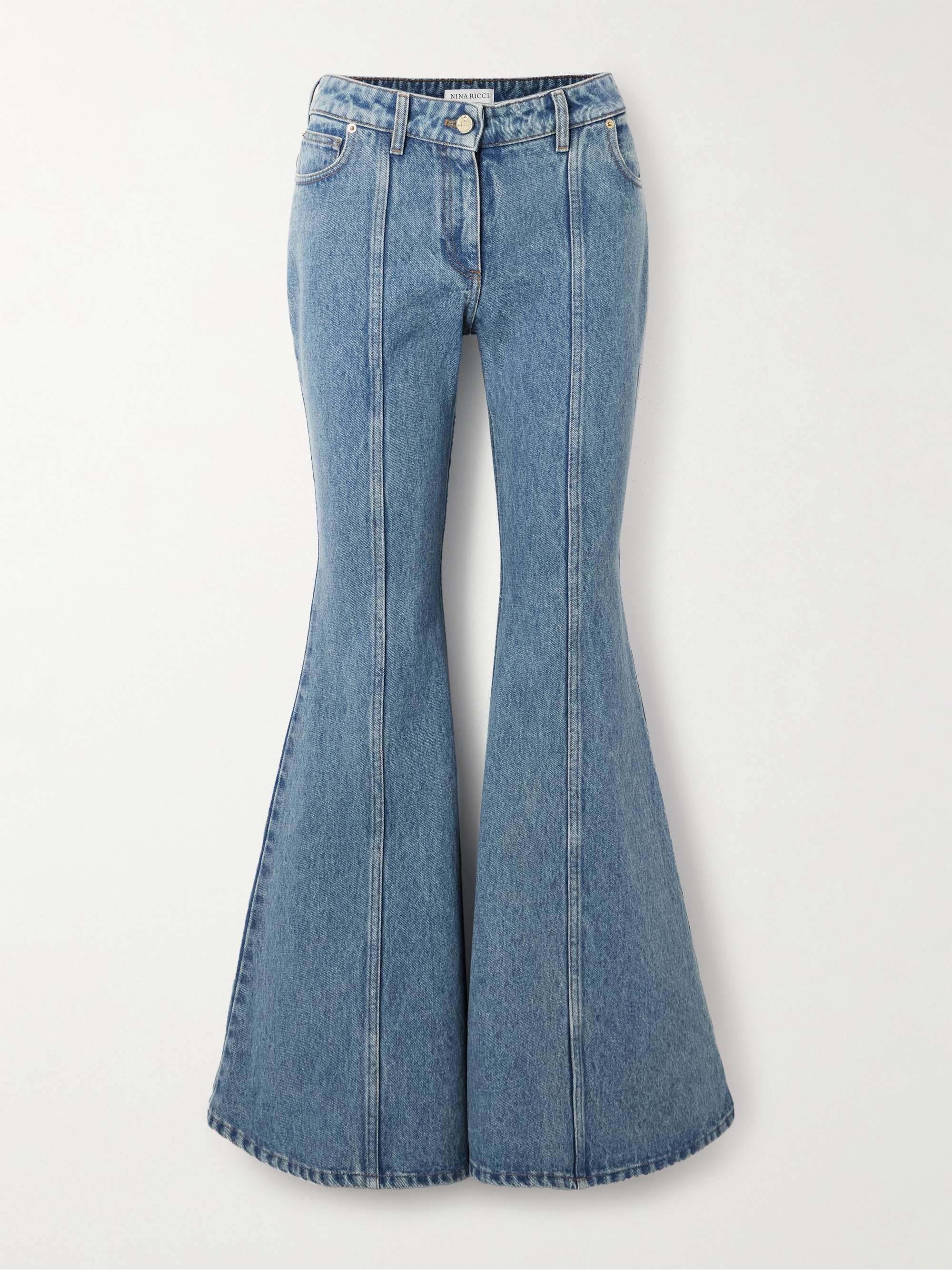 Paneled mid-rise flared jeans view