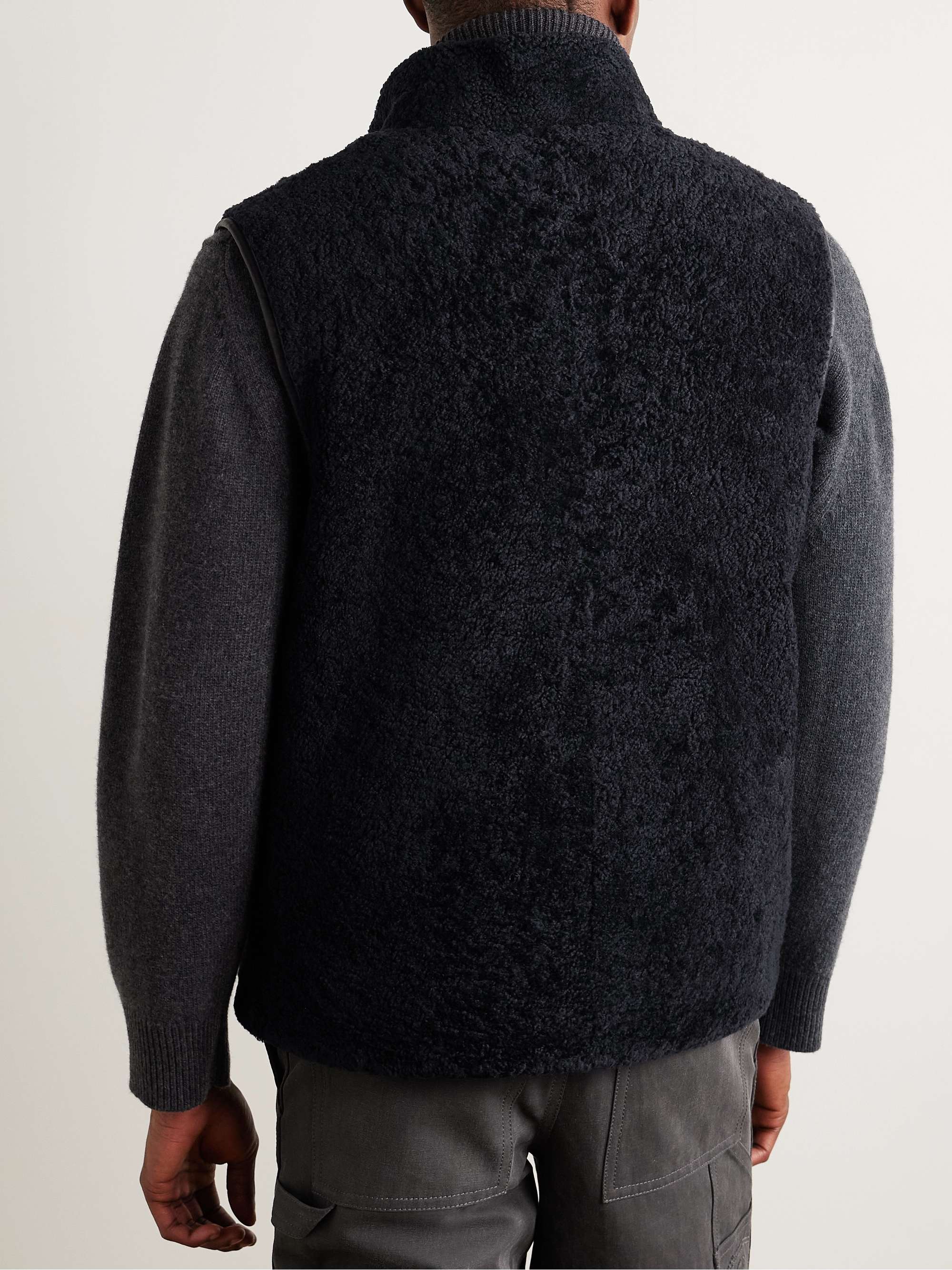 Reversible Leather-Trimmed Shearling and Shell Gilet view