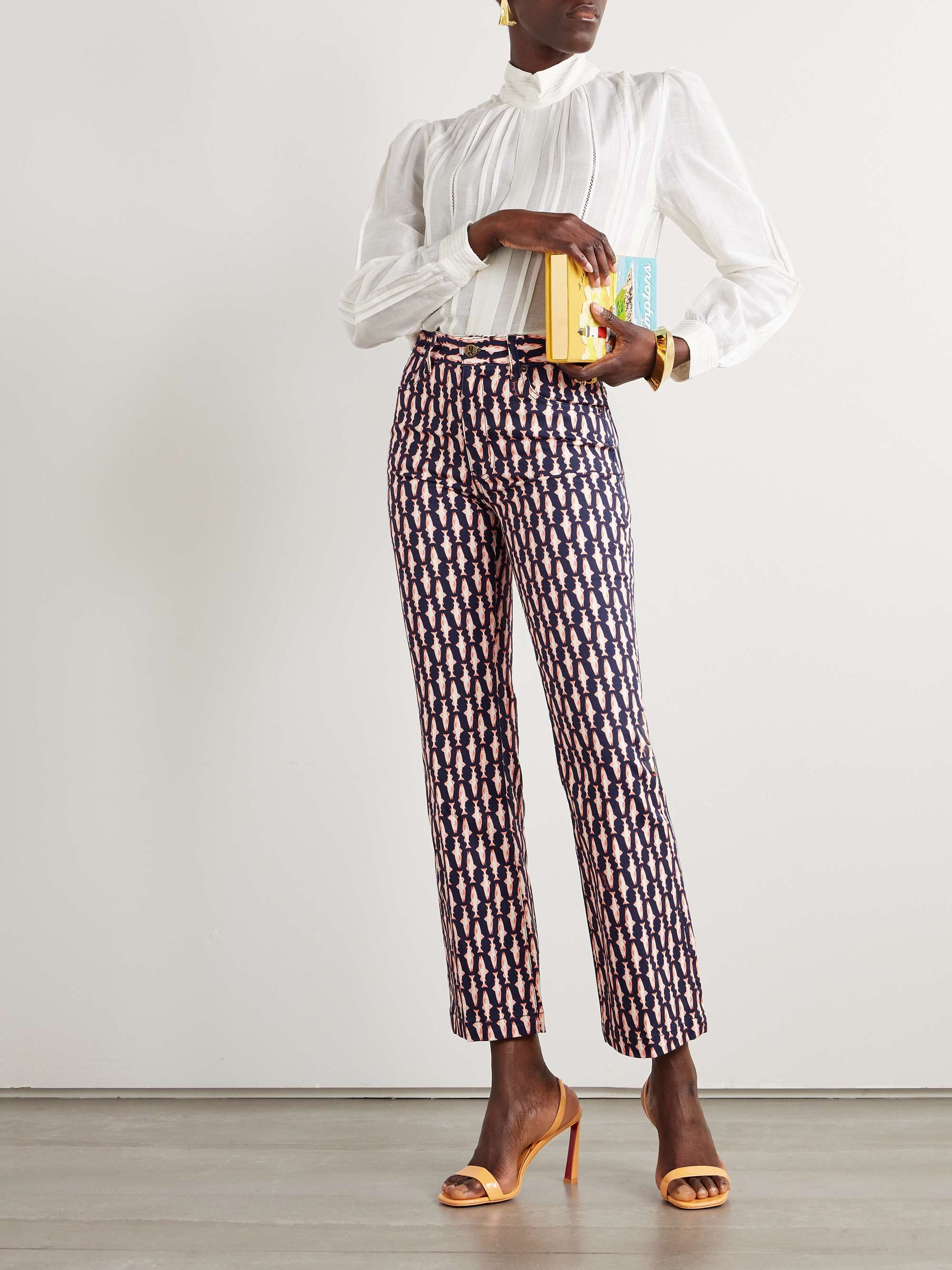 The Cropped printed mid-rise flared jeans view