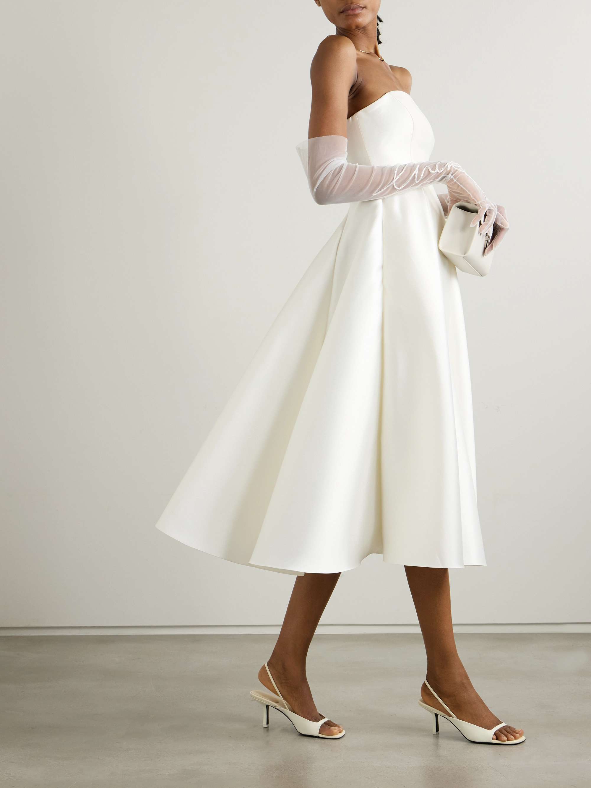 Strapless pleated mikado midi dress view