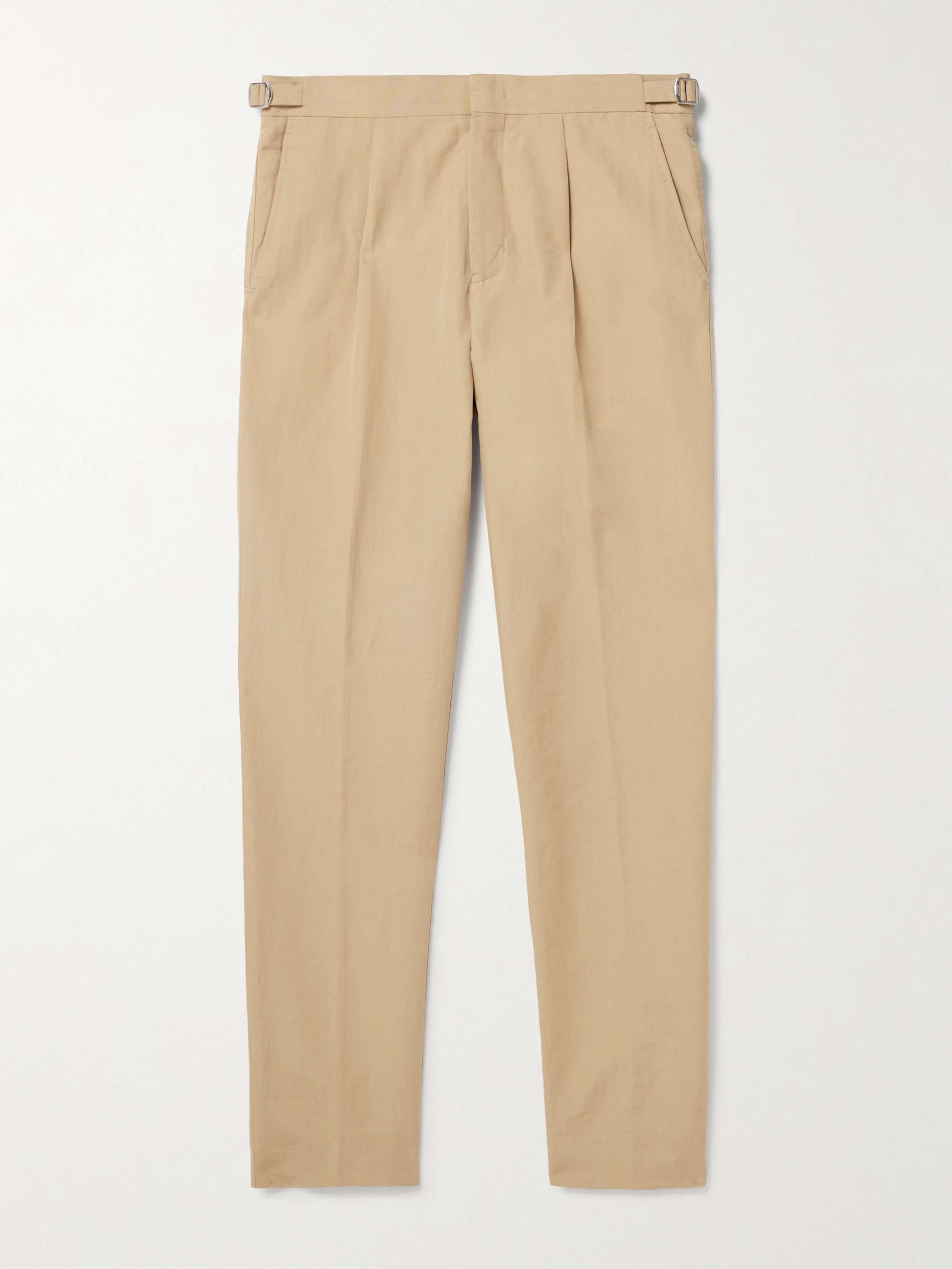 Carsyn Tapered Pleated Linen and Cotton-Blend Trousers view