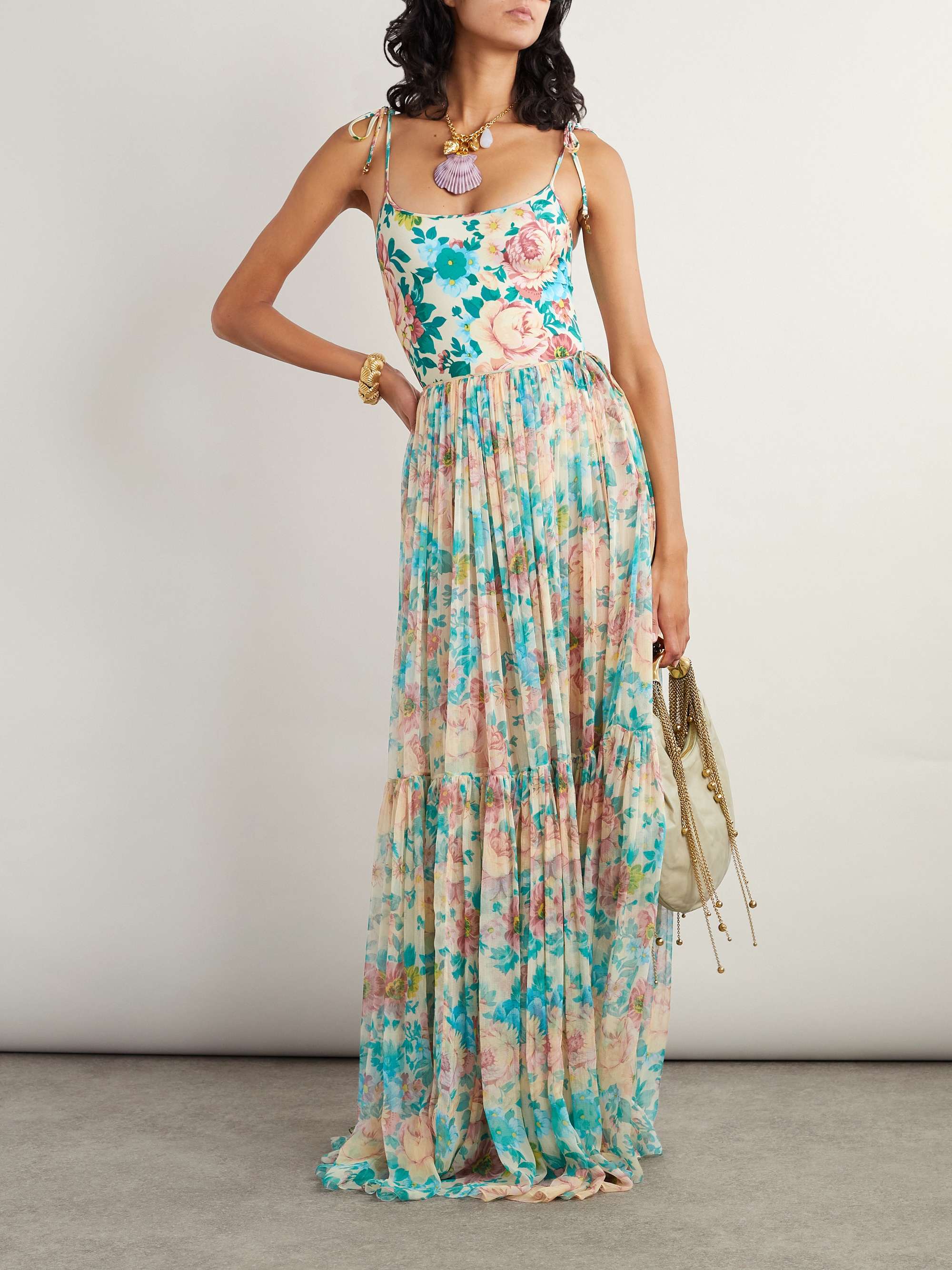 Embellished floral-print swimsuit view