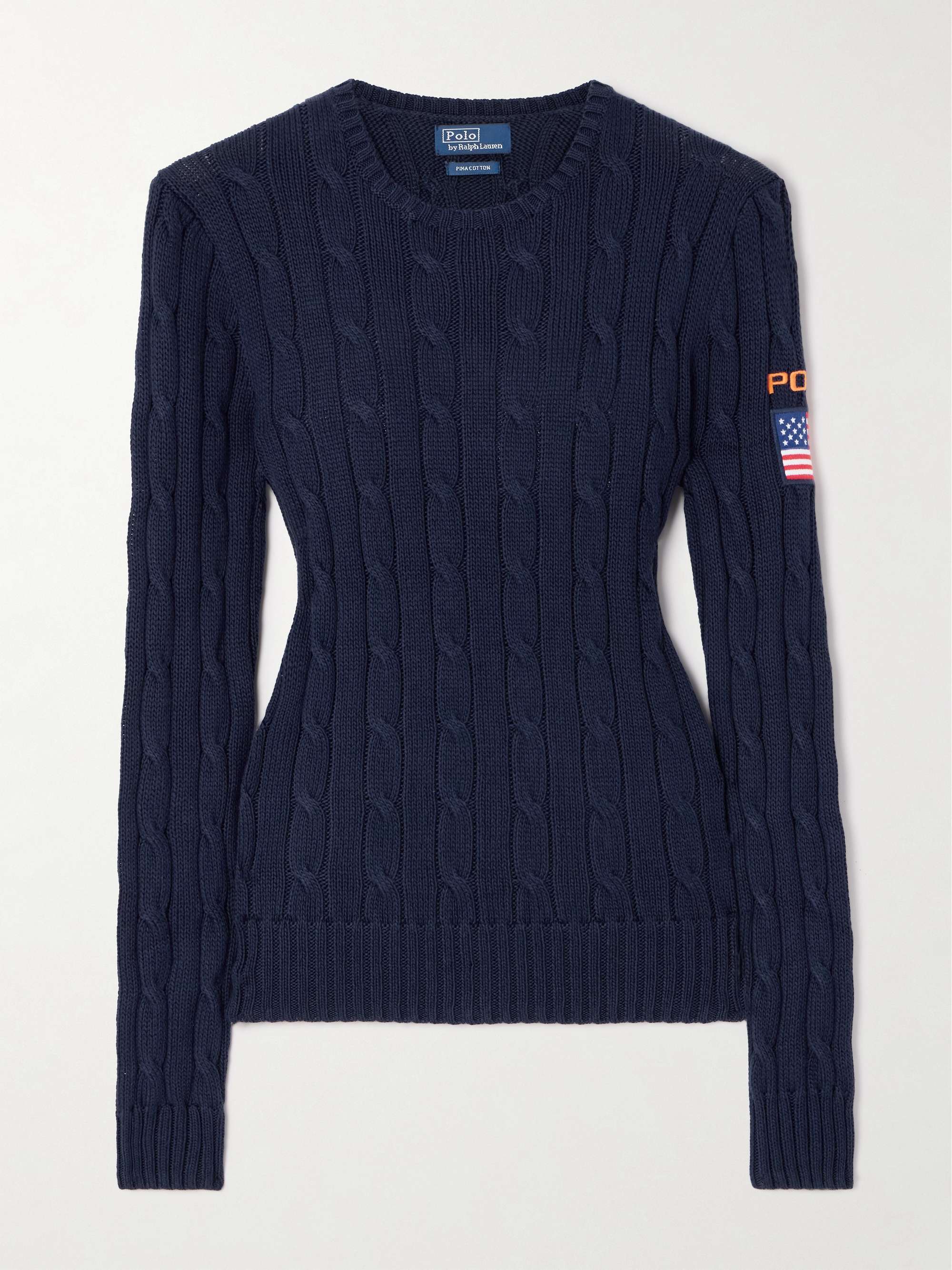Julianna embroidered cable-knit cotton sweater view