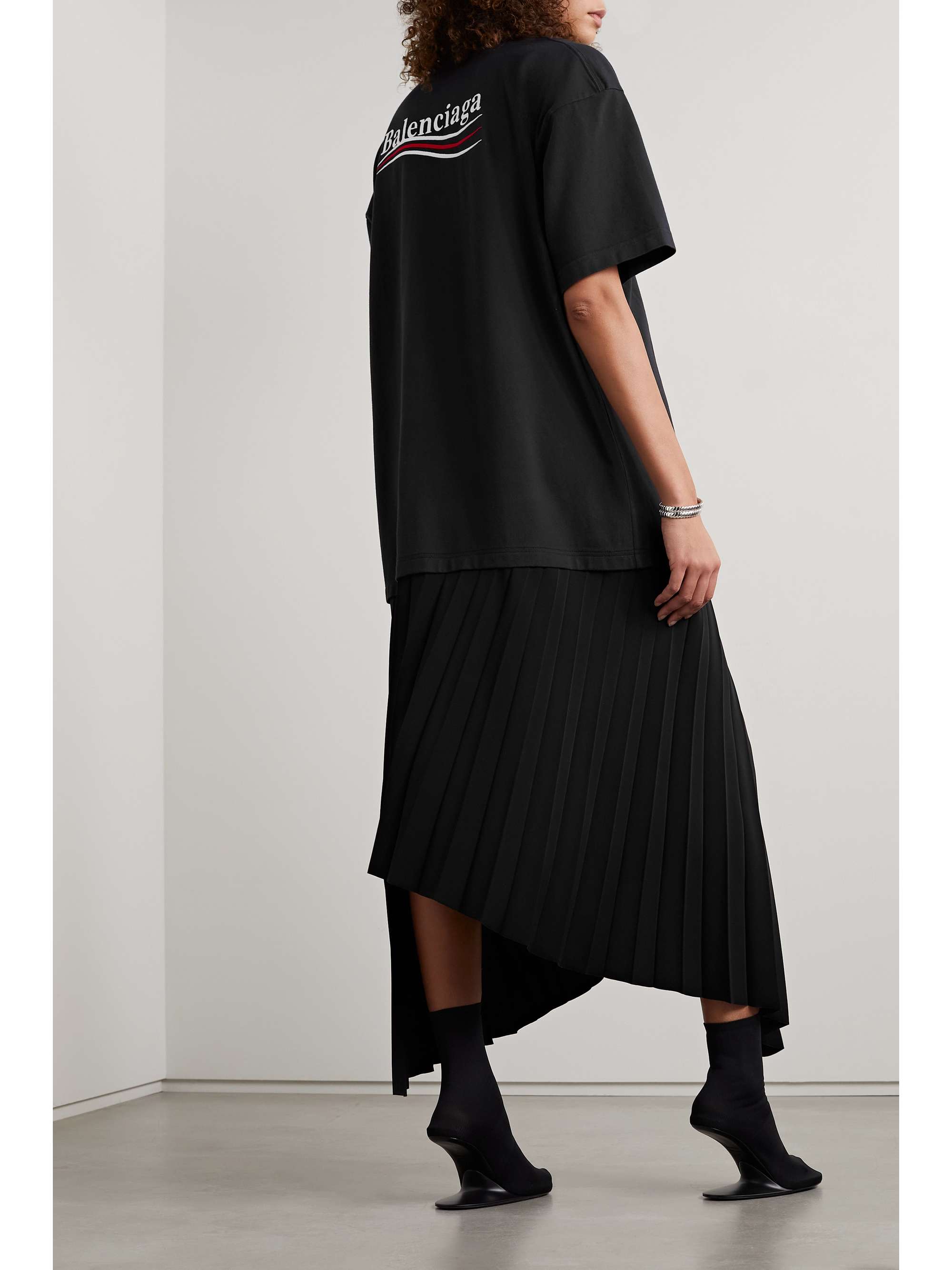 Embroidered cotton-jersey and pleated crepe midi dress view