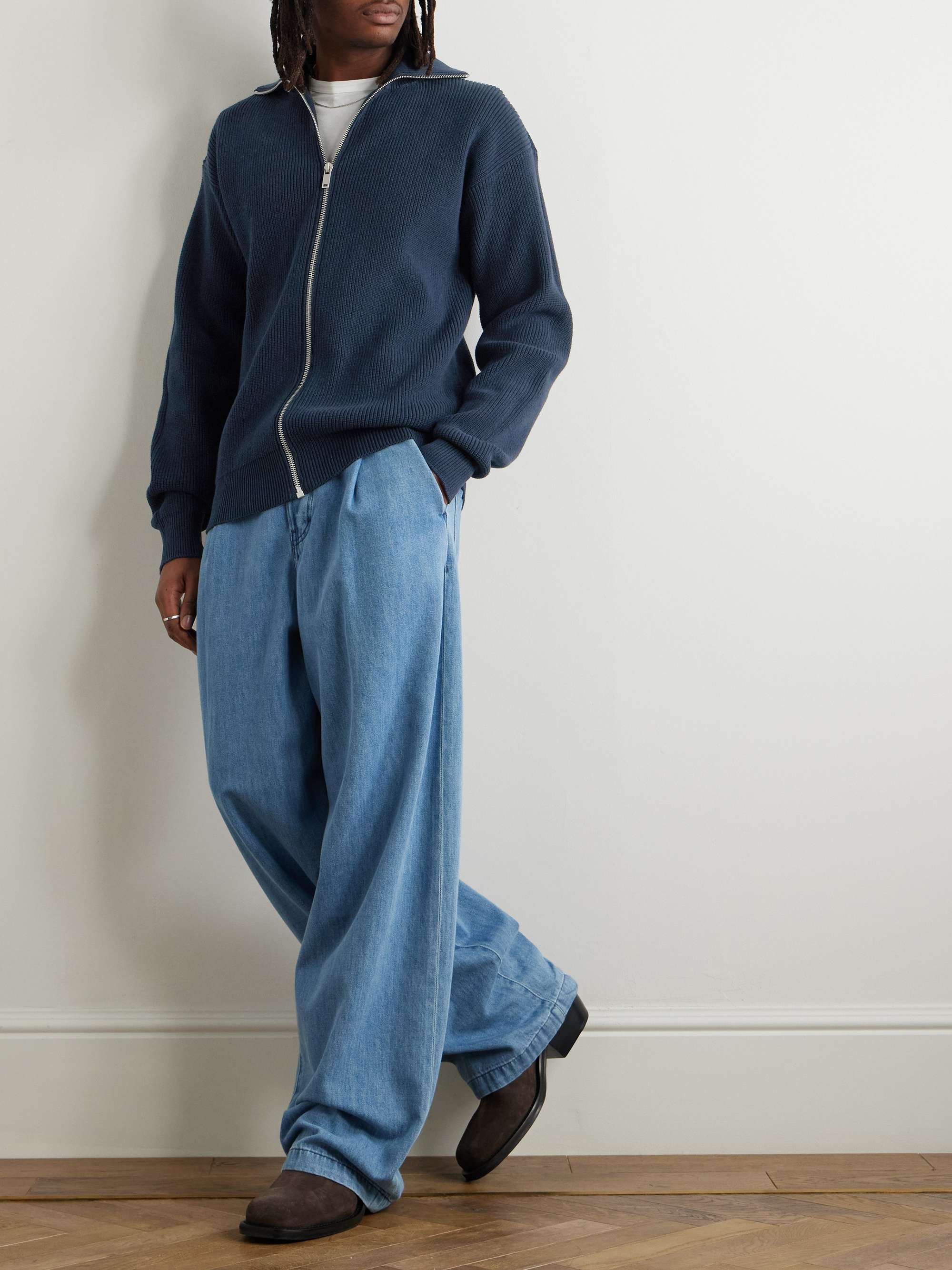 + Ribbed Cotton Zip-Up Cardigan view