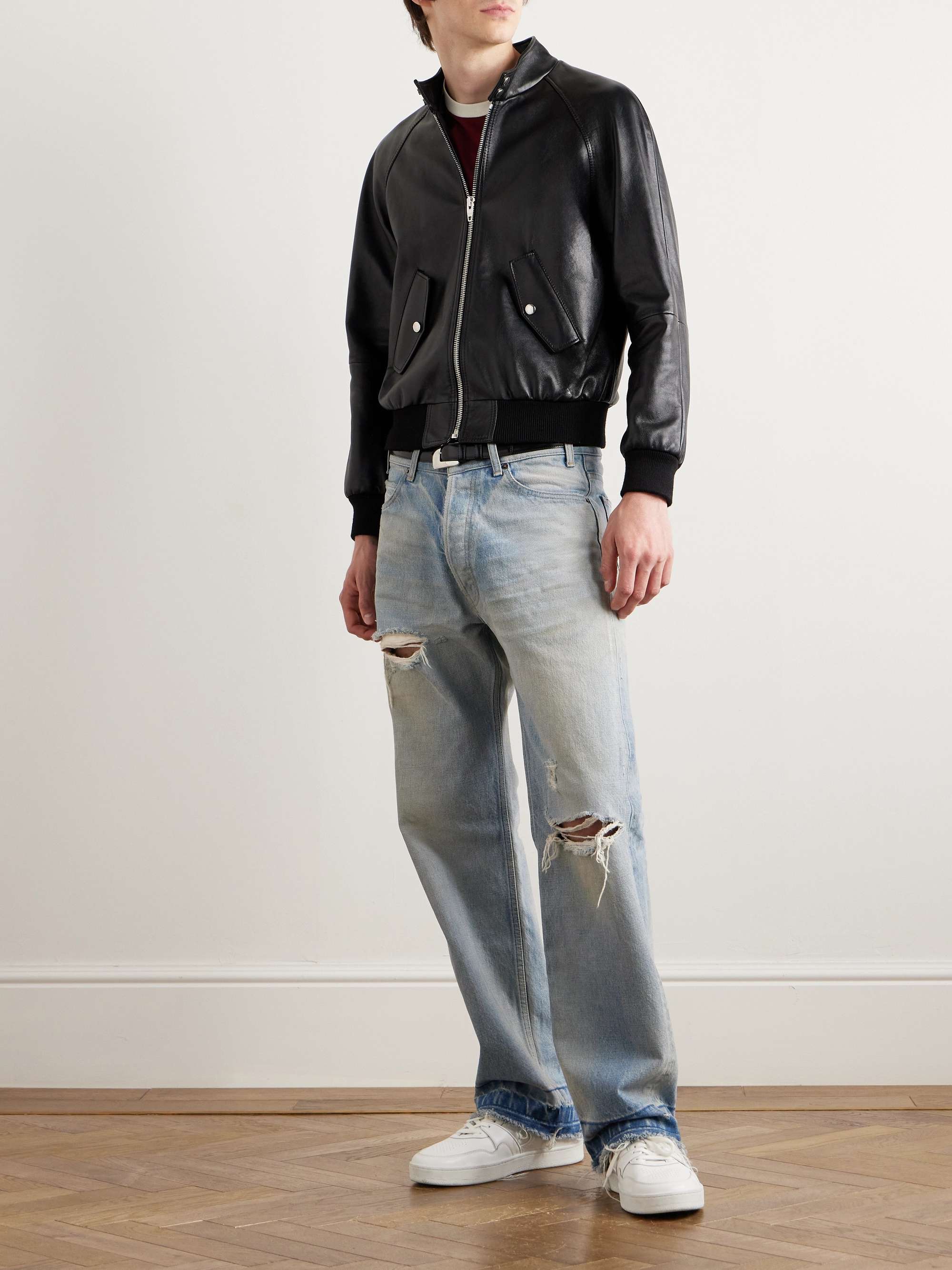 Slim-Fit Leather Blouson Jacket view