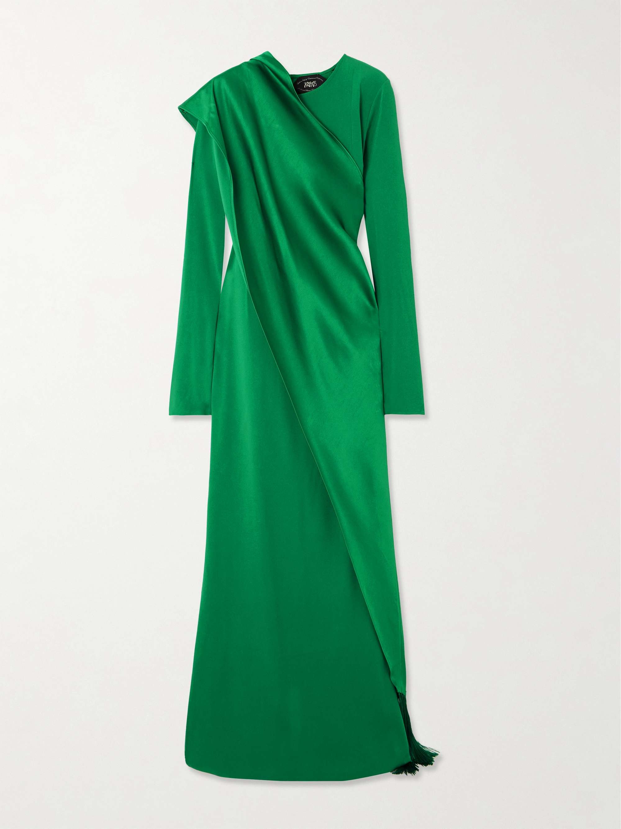 Mounia wrap-effect fringed crepe gown view