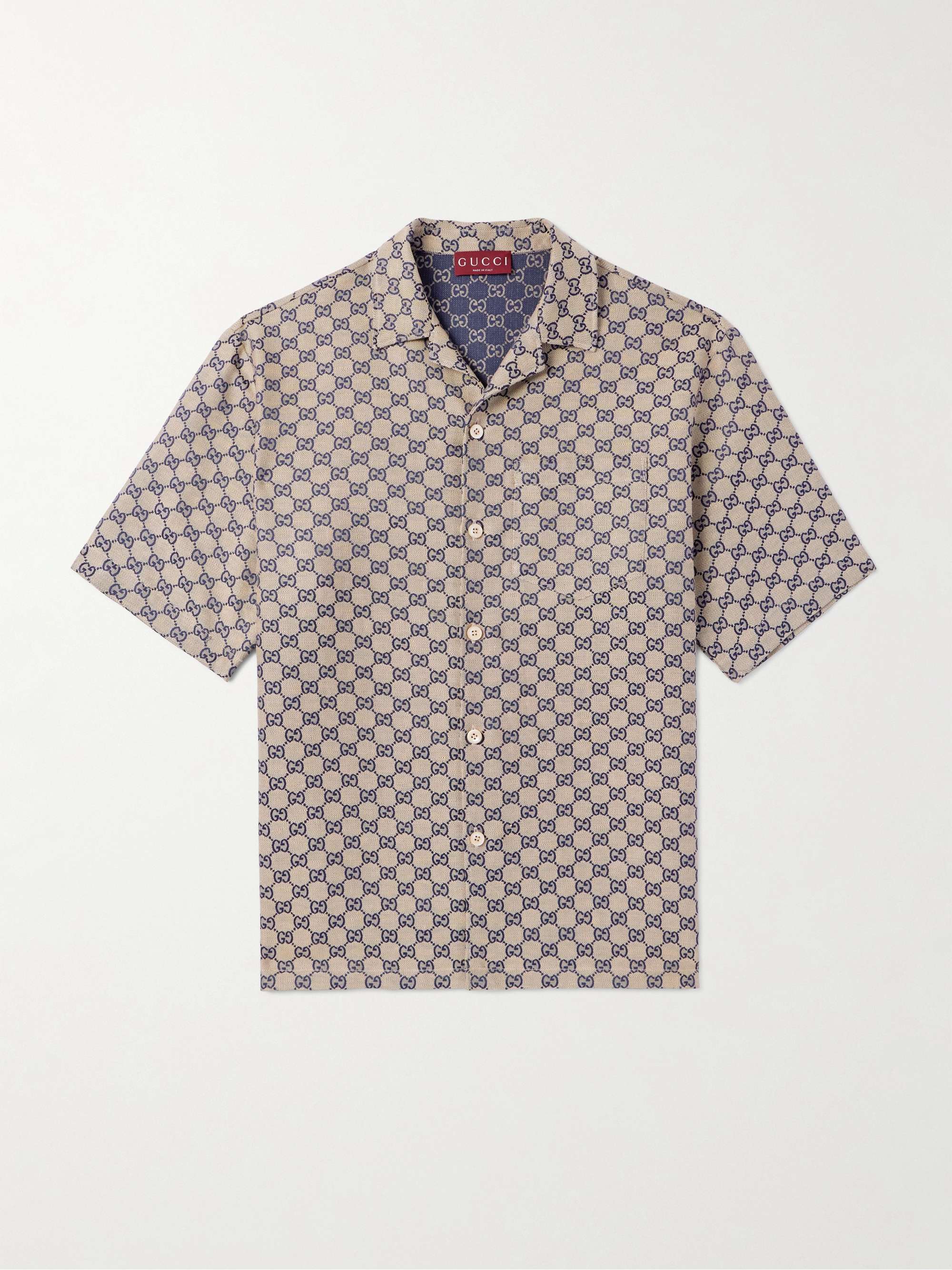 Camp-Collar Logo-Jacquard Linen-Blend Shirt view