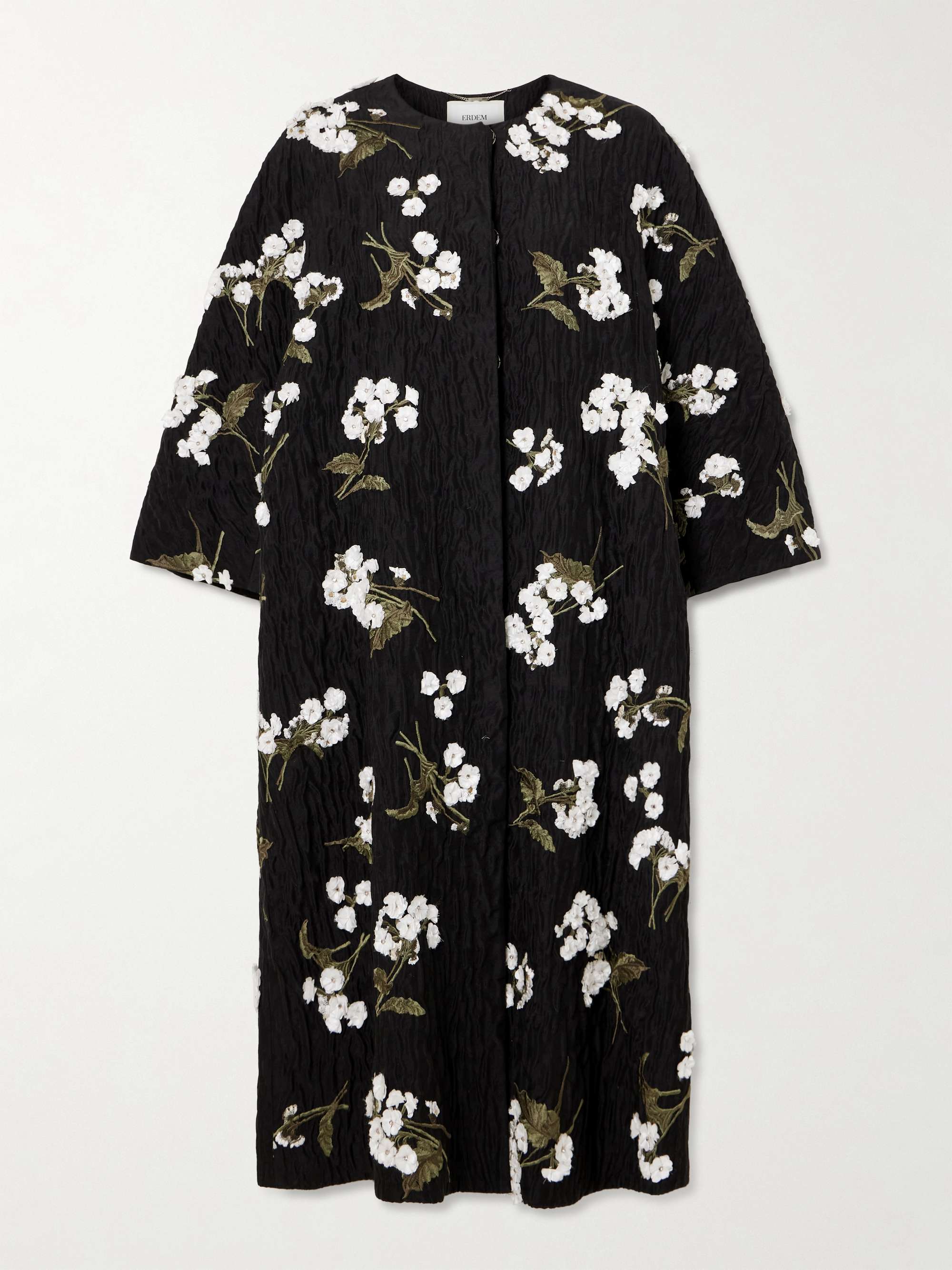 Embroidered appliquéd wool-blend cloqué coat view
