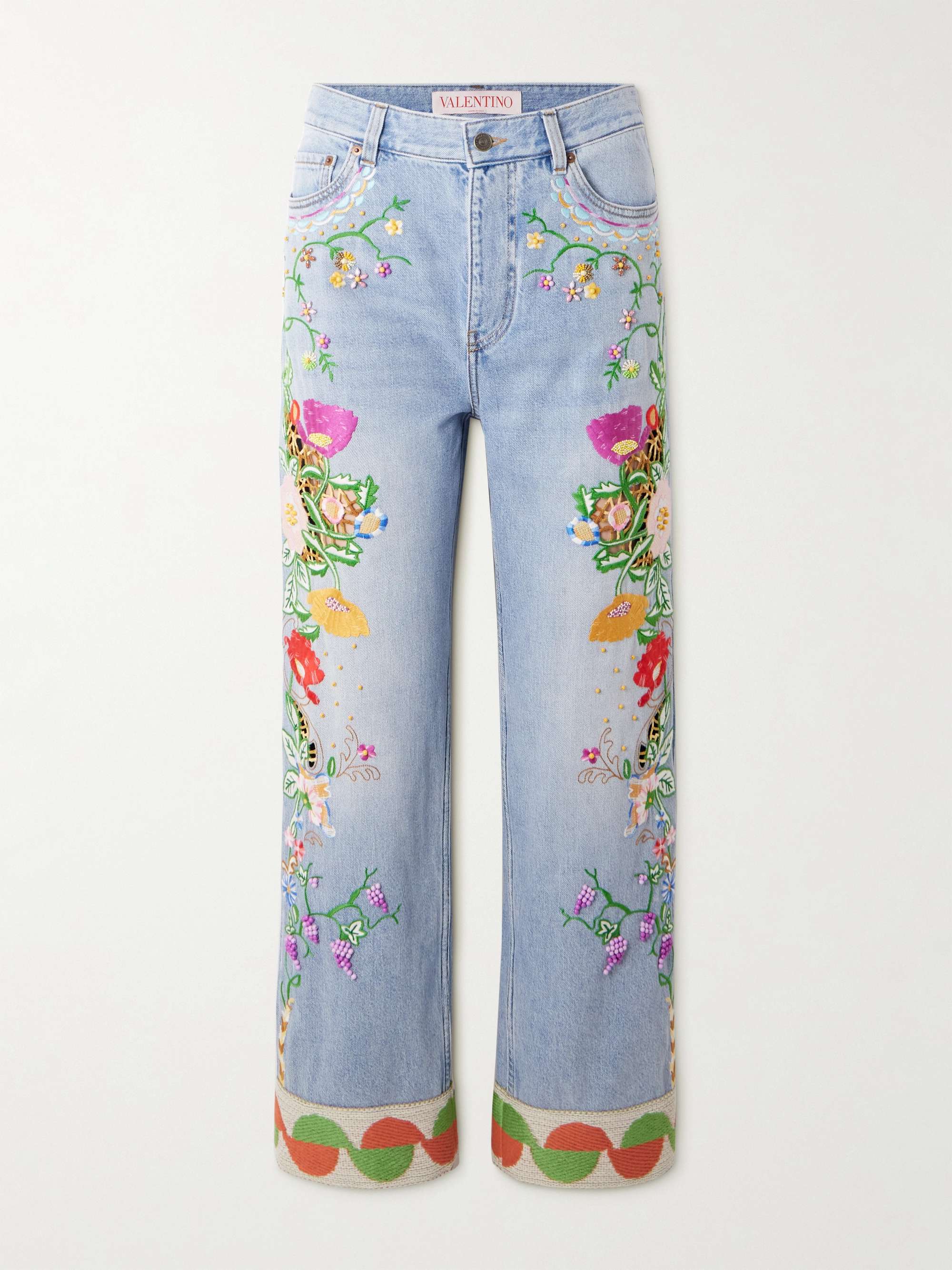 Bead-embellished embroidered high-rise straight-leg jeans view