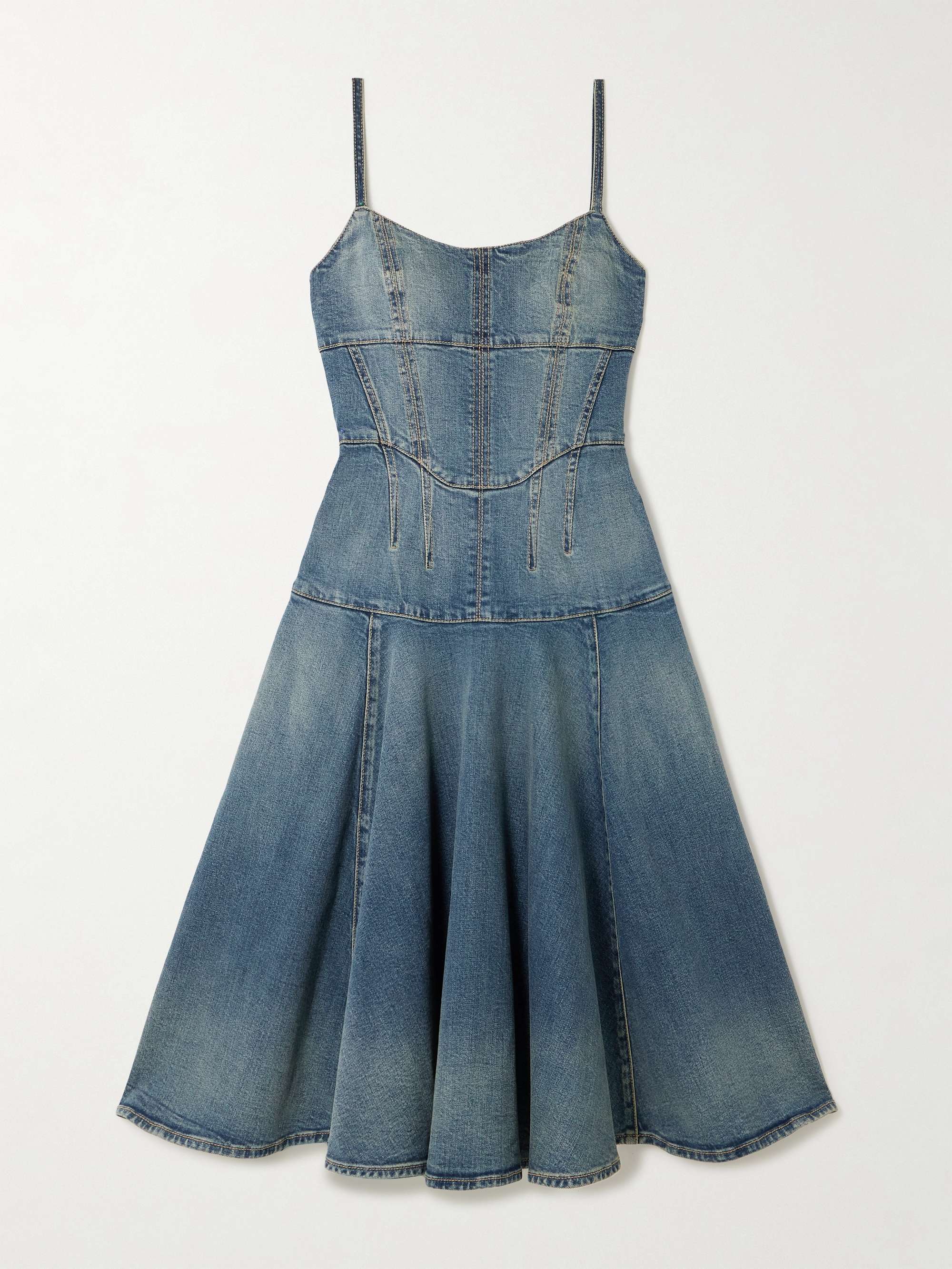 Paneled denim midi dress view