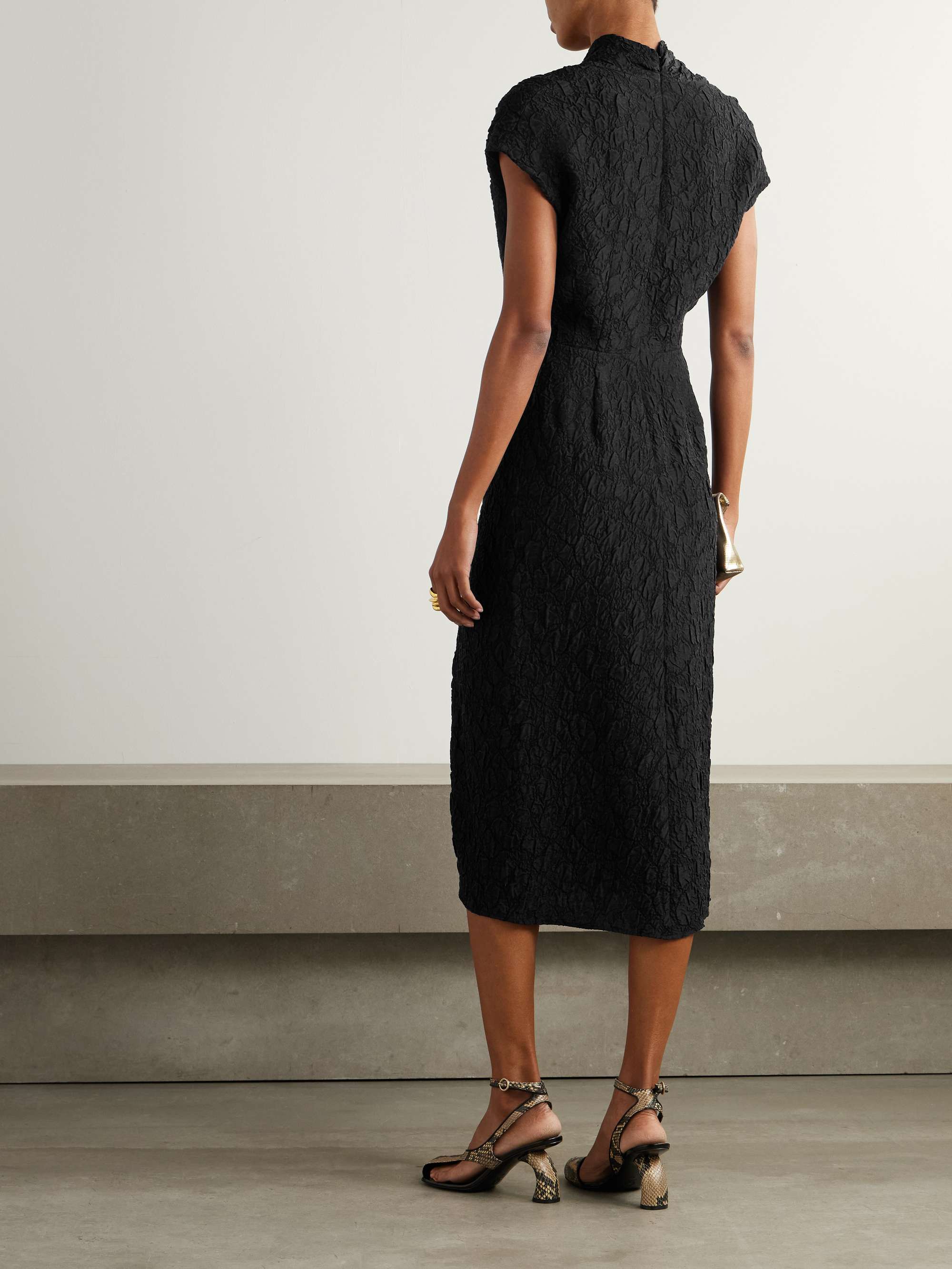 Wrap-effect cloqué midi dress view