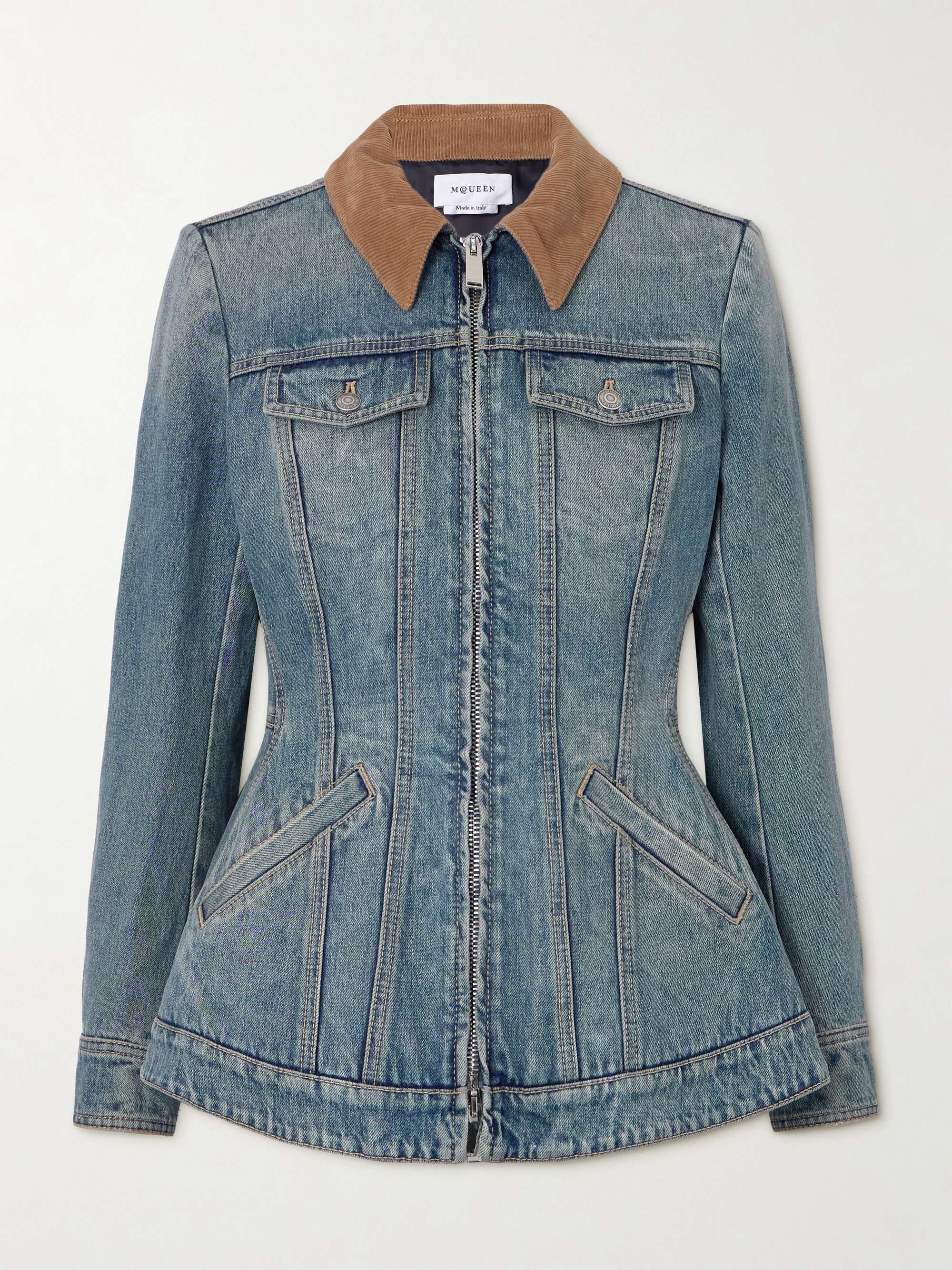 Corduroy-trimmed denim peplum jacket view