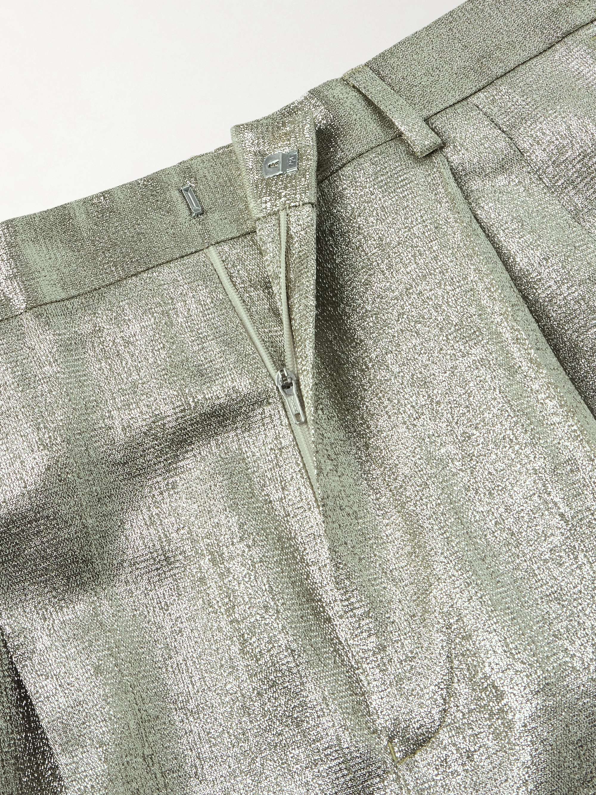 Wide-Leg Pleated Lamé Trousers view
