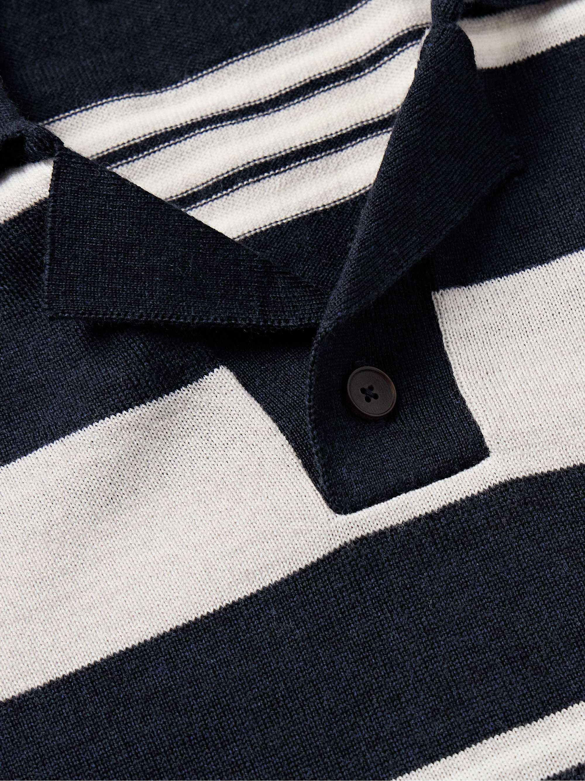 Camp-Collar Striped Merino Wool Polo Shirt view