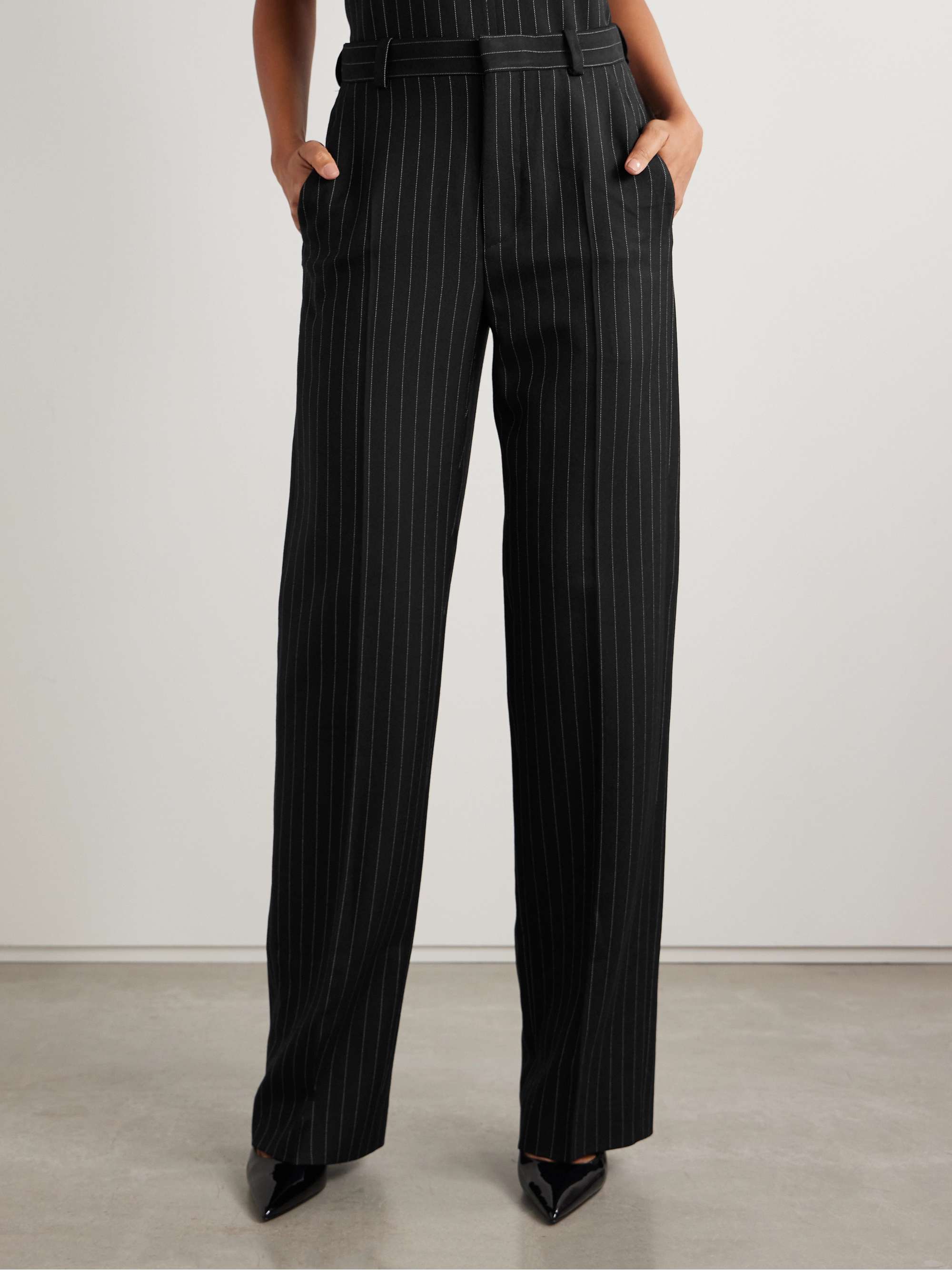 Pinstriped wool-twill straight-leg pants view