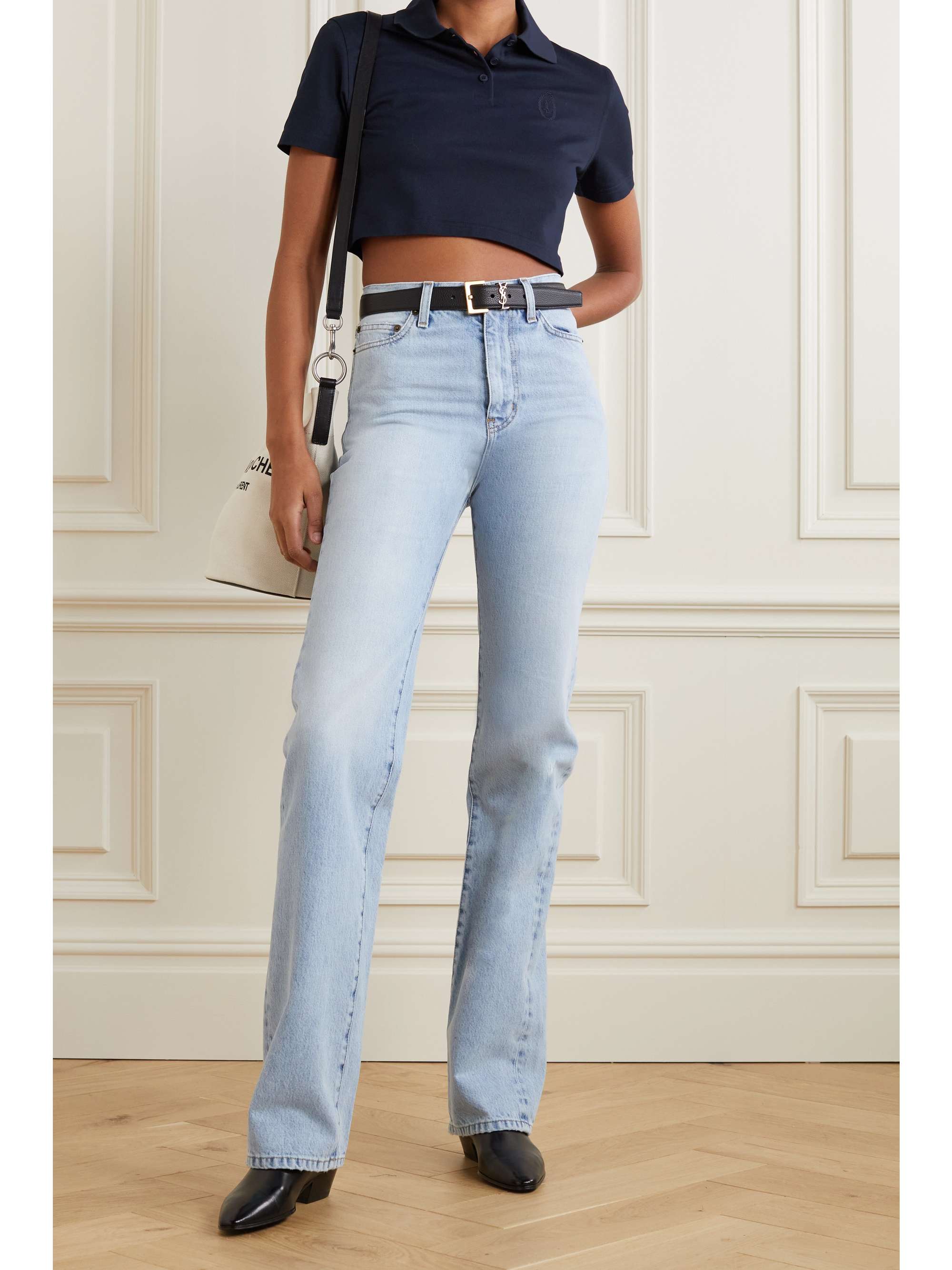 Cropped cotton-piqué polo shirt view