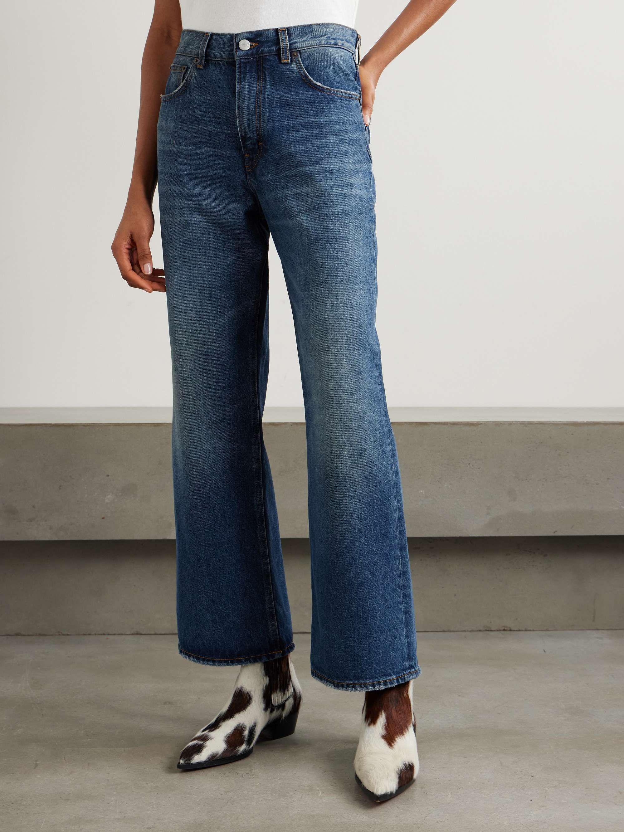 Korea distressed high-rise wide-leg jeans view