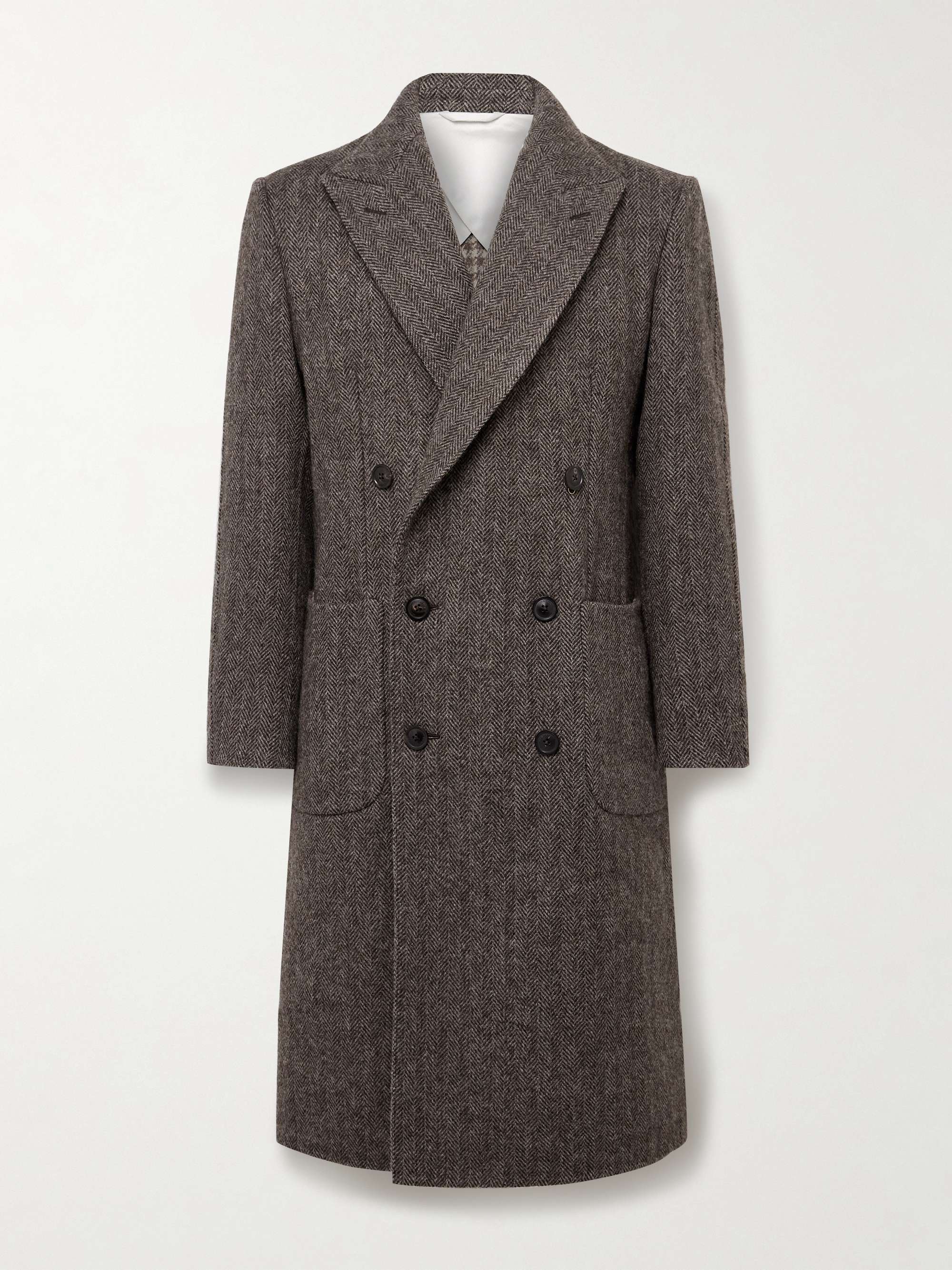 Town and Country Slim-Fit Double-Breasted Herringbone Wool Coat view