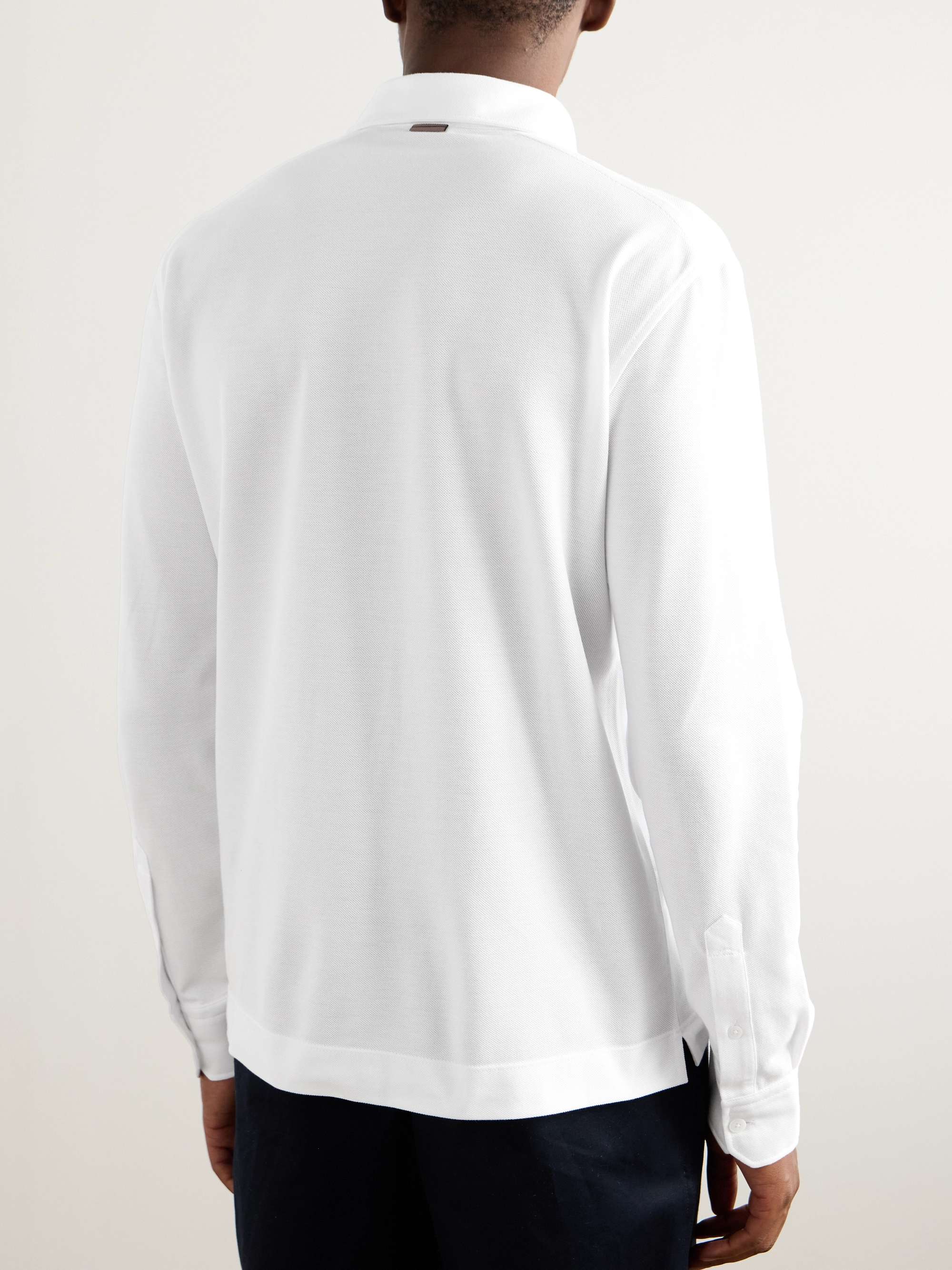 Slim-Fit Suede-Trimmed Cotton-Piqué Polo Shirt view