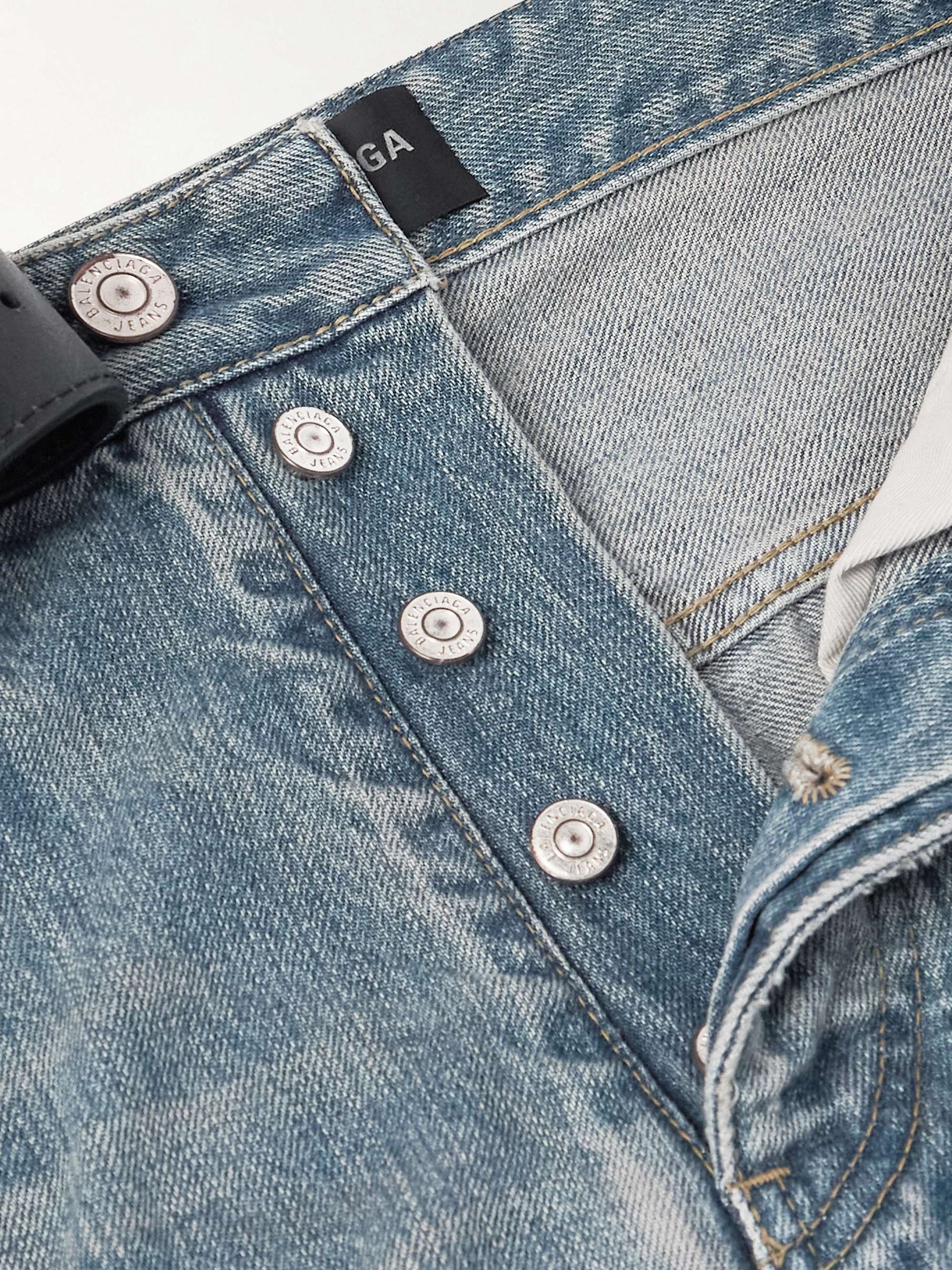 Straight-Leg Belted Distressed Selvedge Jeans view
