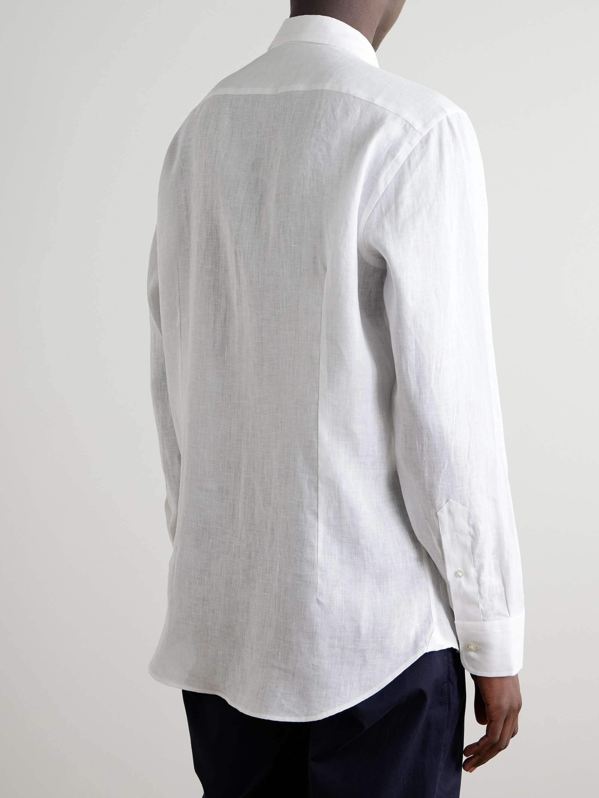 Slim-Fit Logo-Embroidered Linen Shirt view