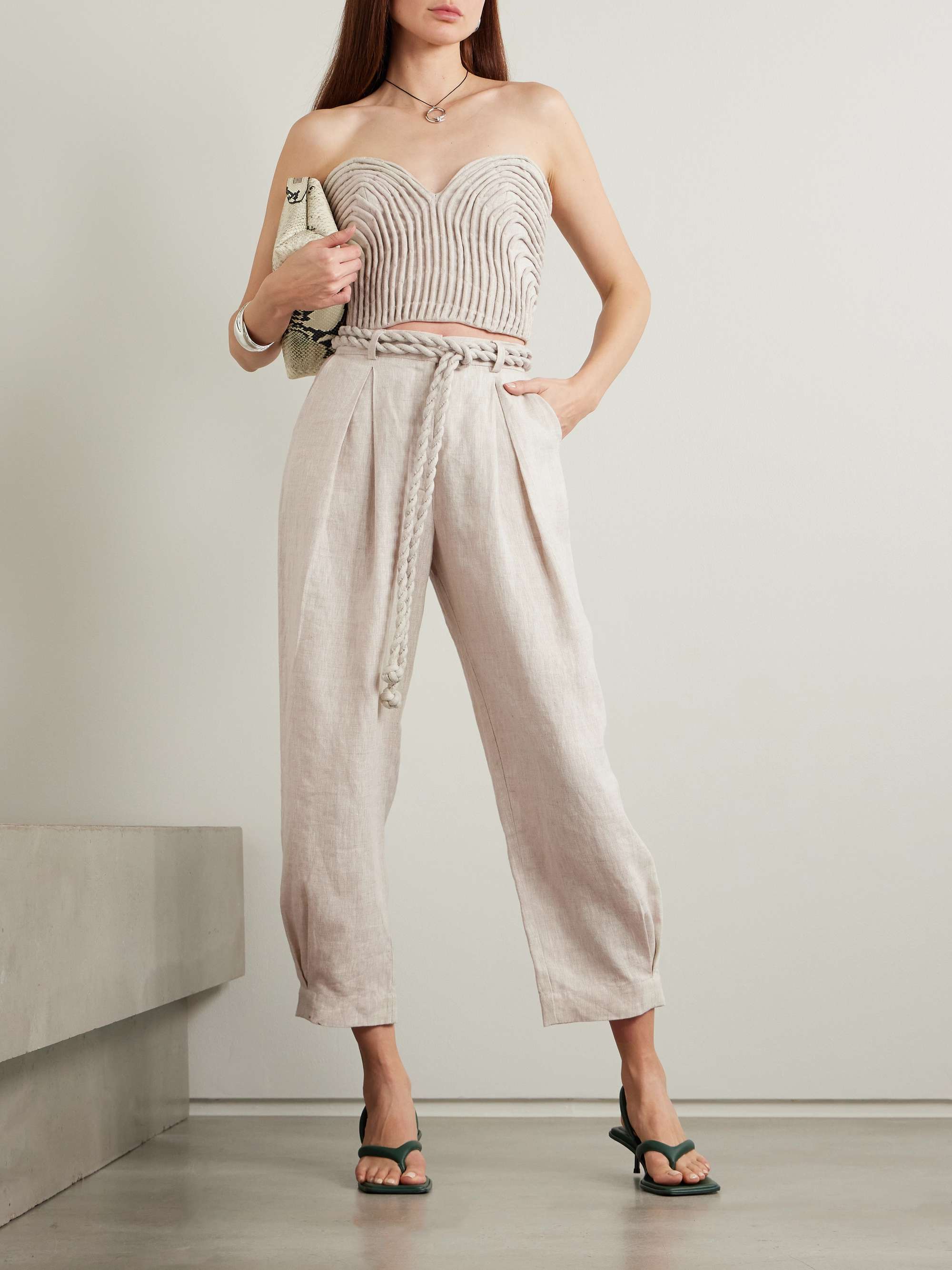 Una Vida belted pleated linen tapered pants view