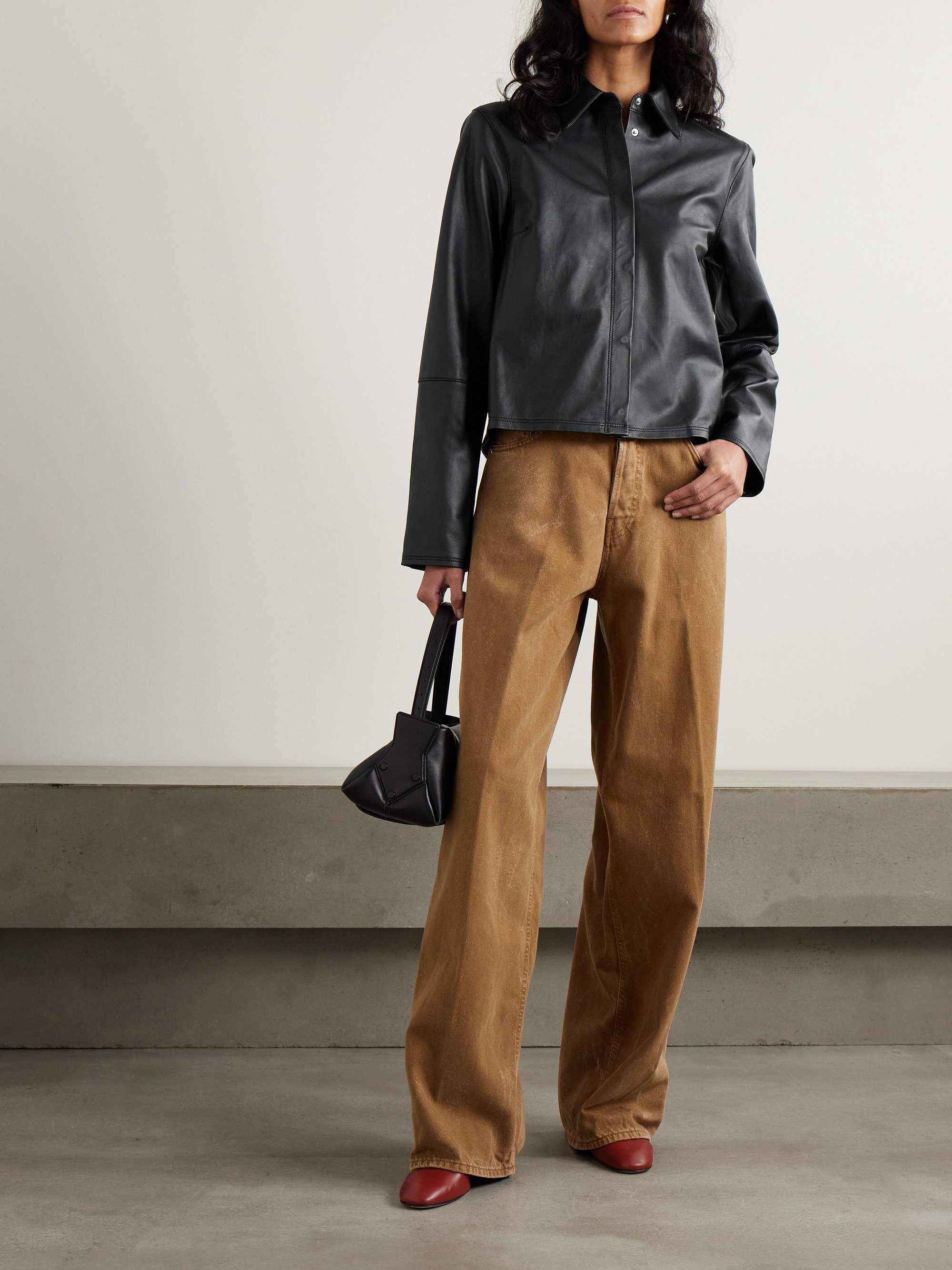 Auto paneled leather jacket view
