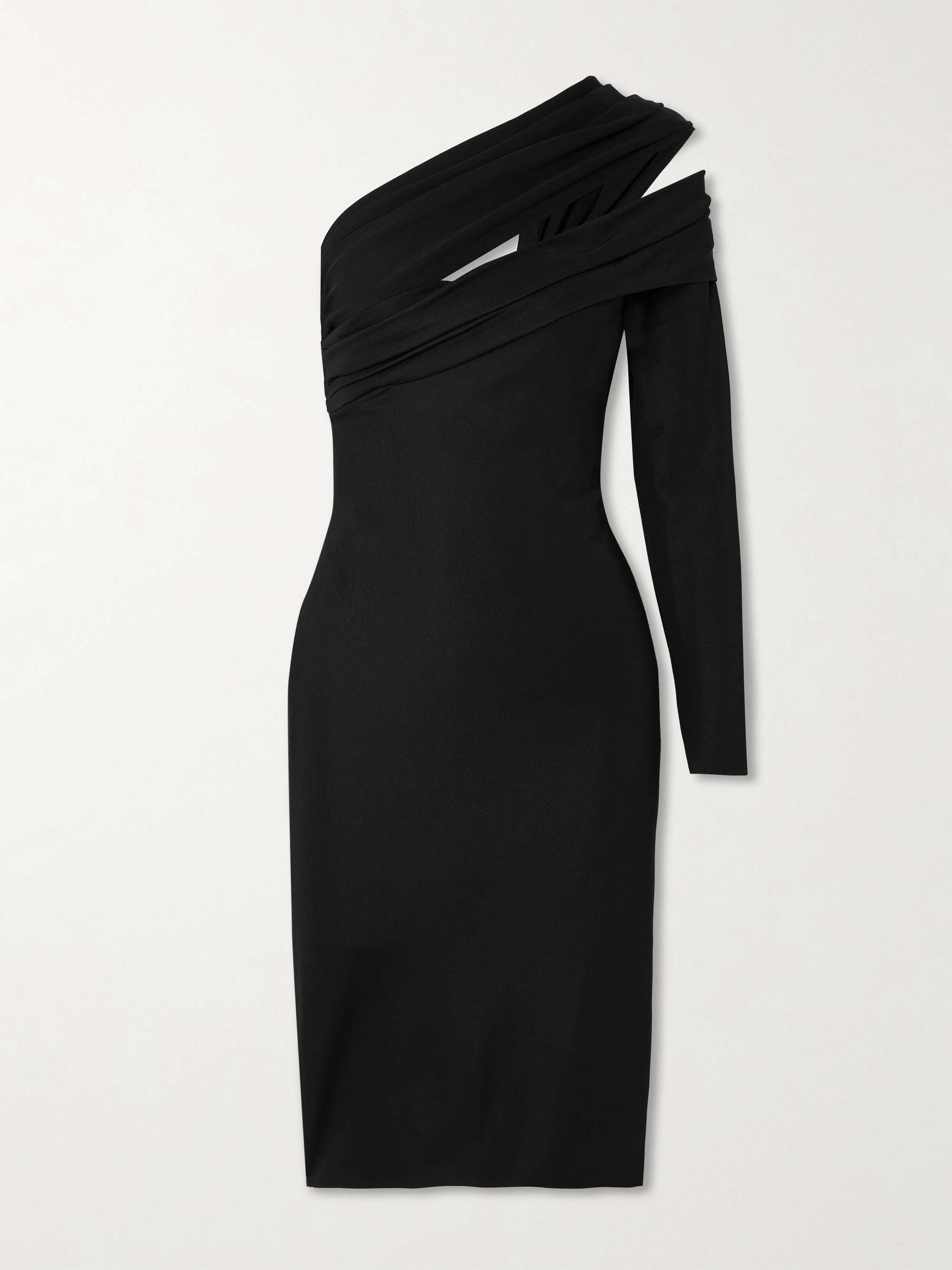 One-shoulder cutout stretch-piqué midi dress view
