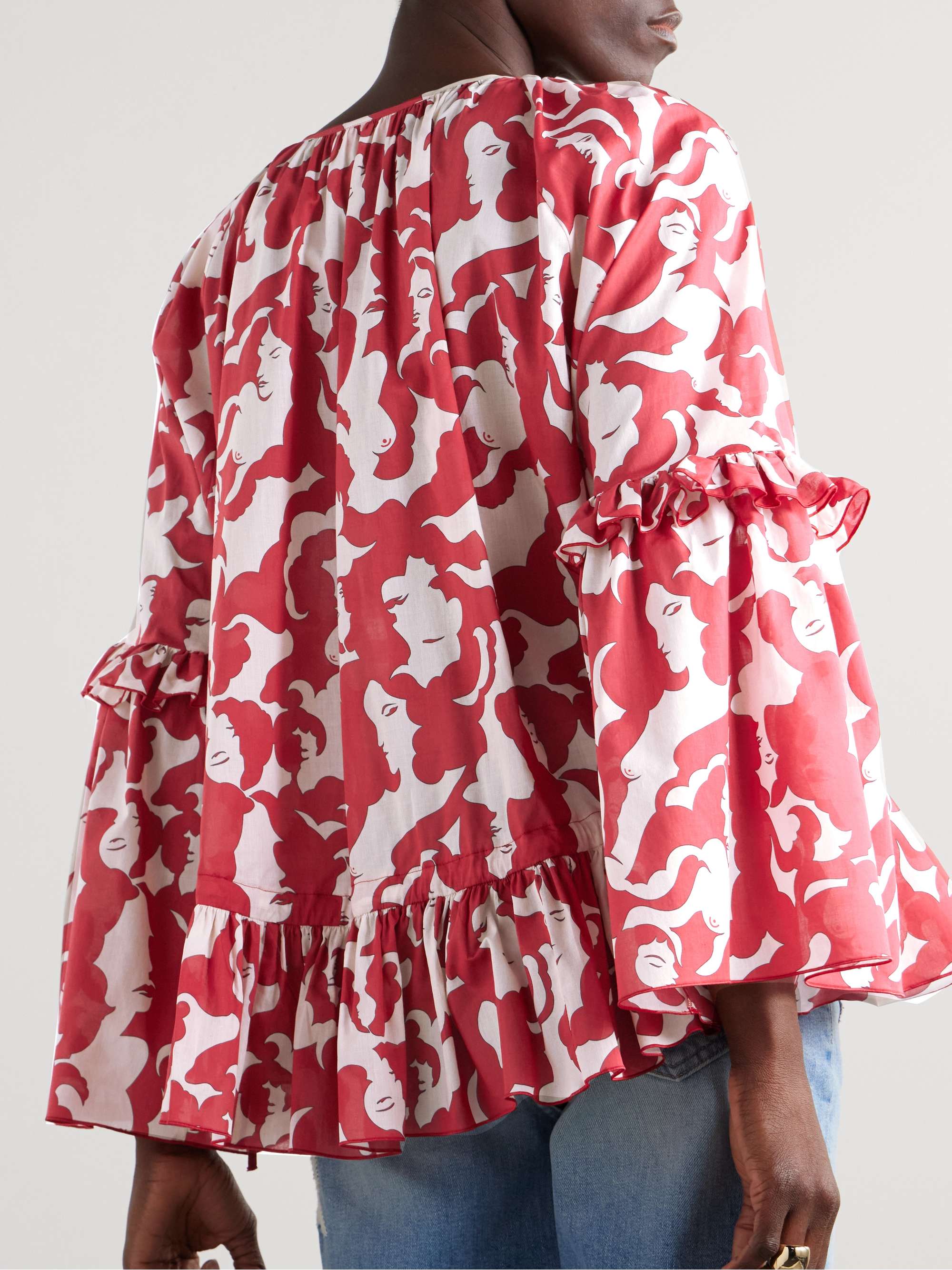 + MOTHER ruffled printed cotton top view